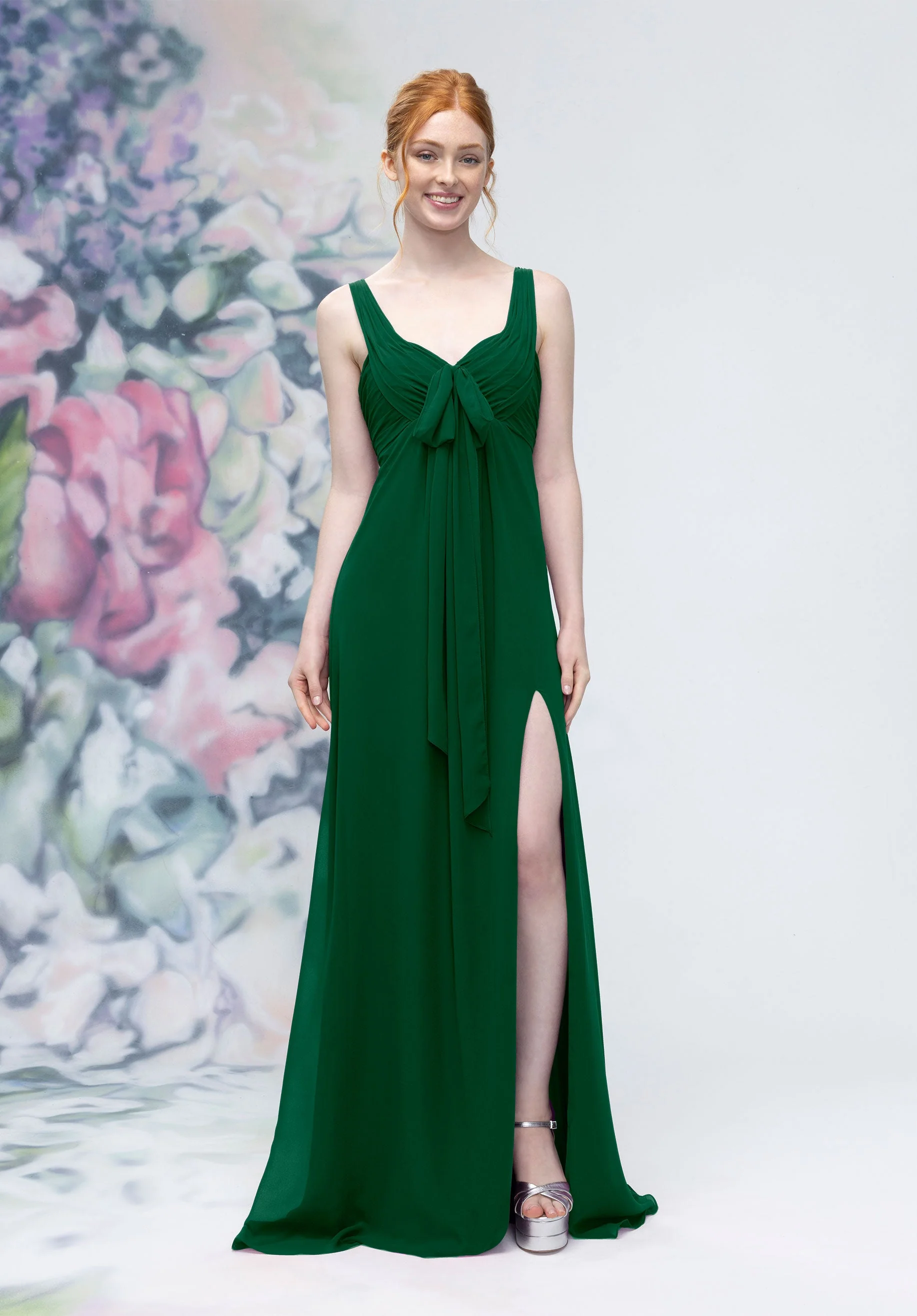Draped Sweetheart Empire Waist Bridesmaid Dress with Bow - Image 26