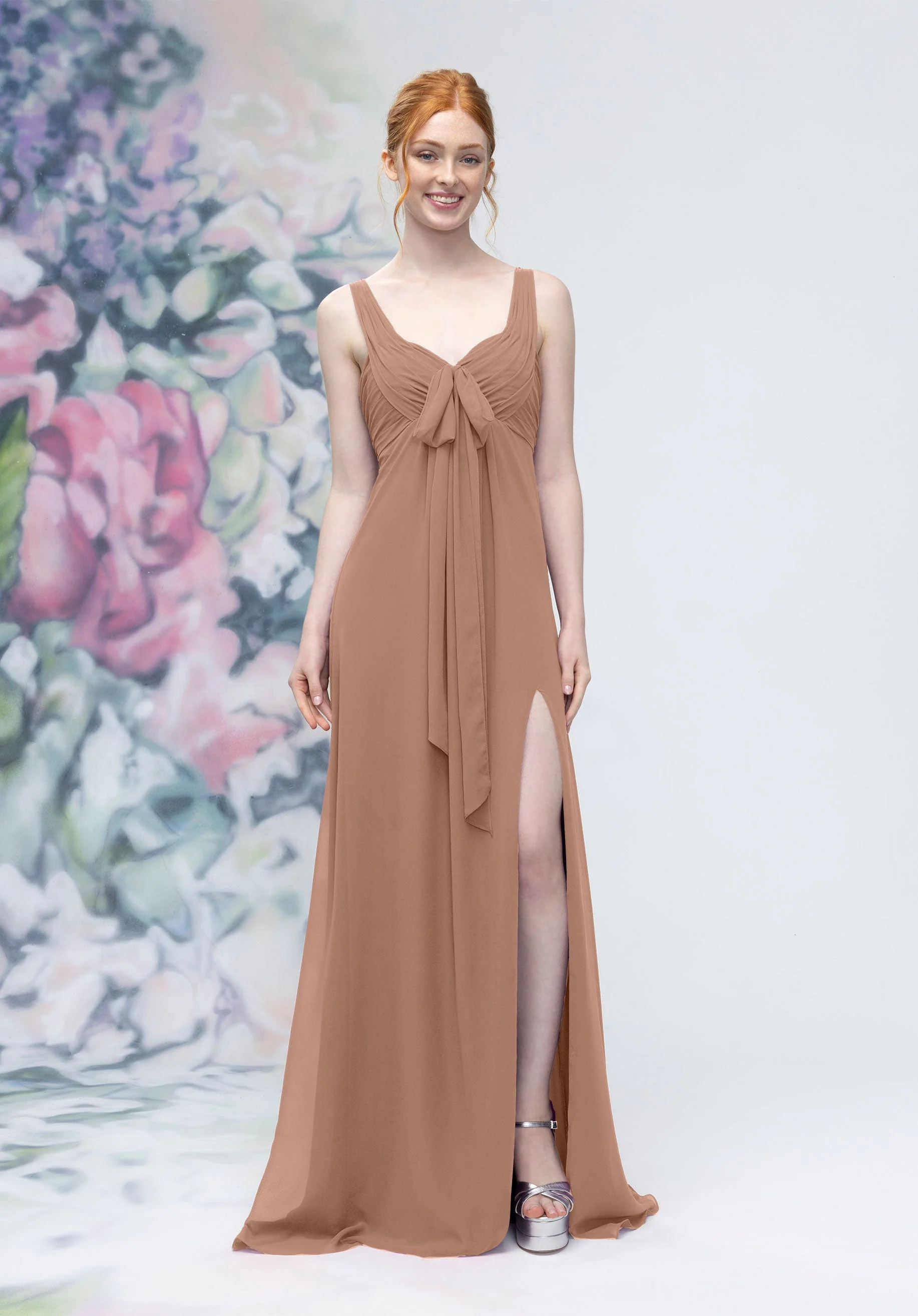 Draped Sweetheart Empire Waist Bridesmaid Dress with Bow - Image 27