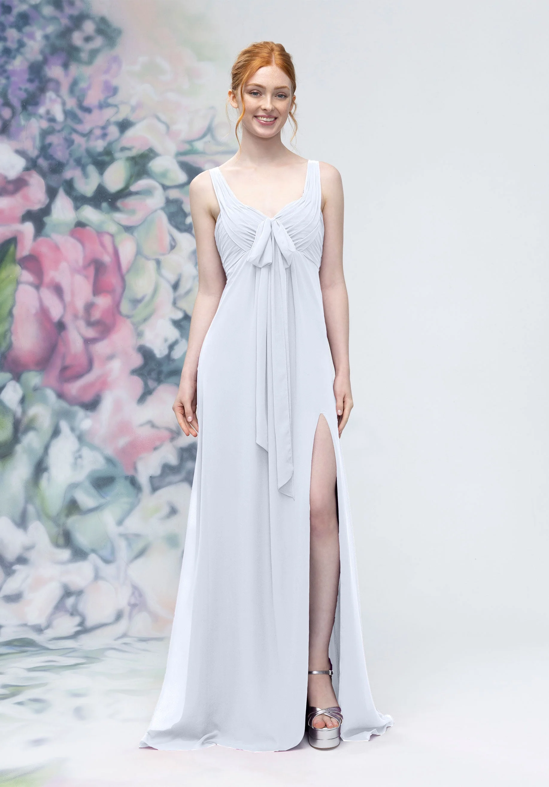 Draped Sweetheart Empire Waist Bridesmaid Dress with Bow - Image 28