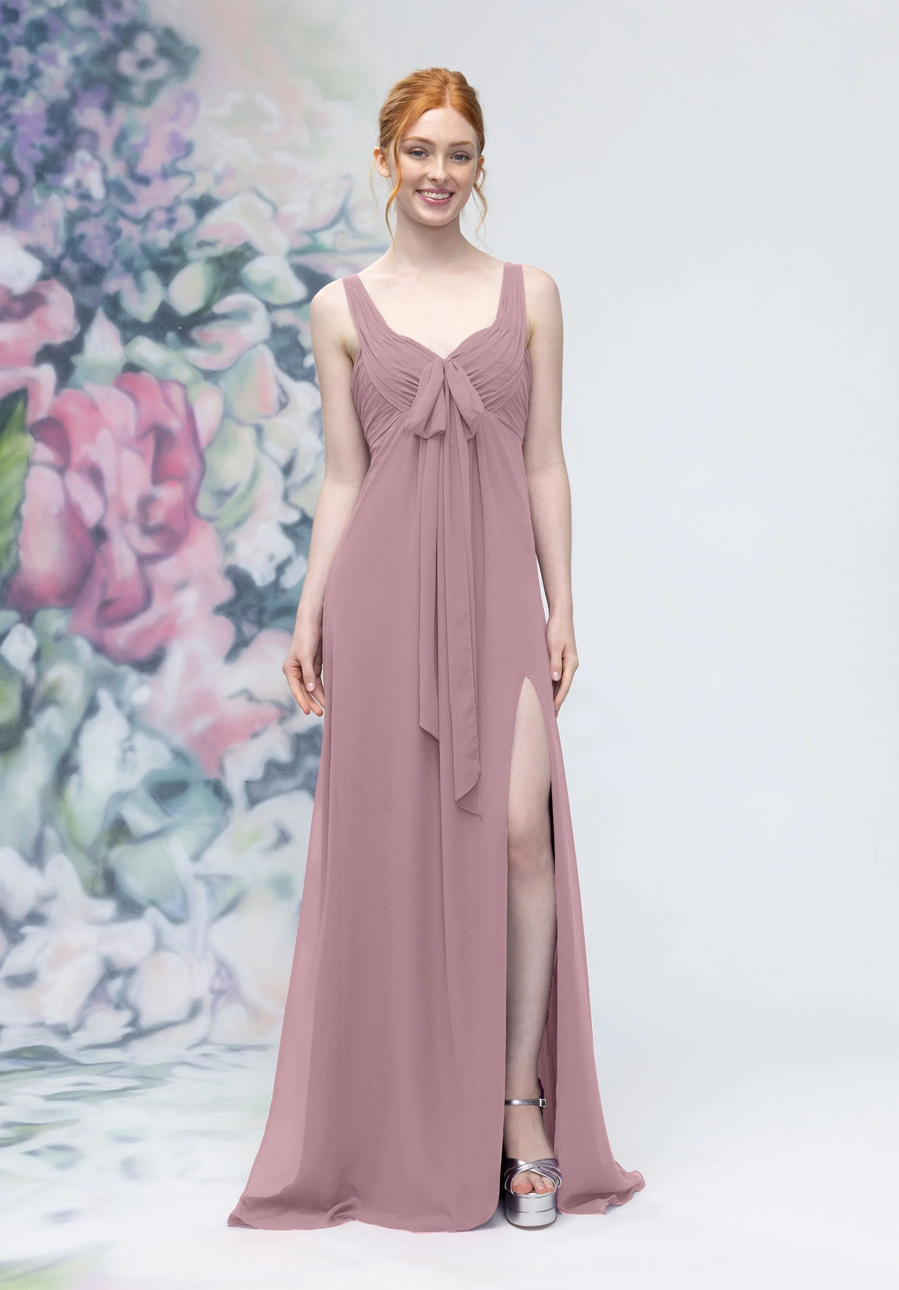 Draped Sweetheart Empire Waist Bridesmaid Dress with Bow - Image 29