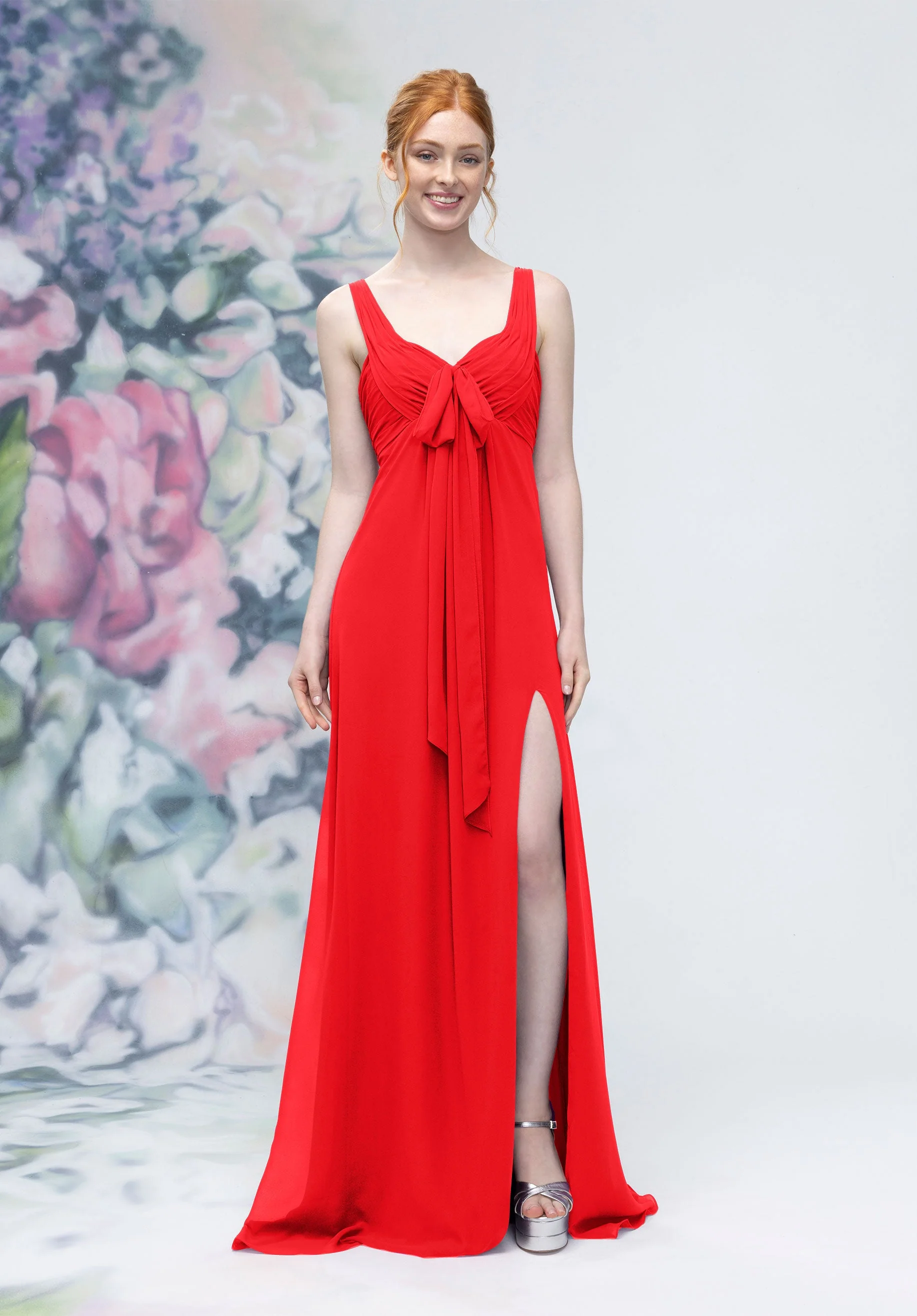 Draped Sweetheart Empire Waist Bridesmaid Dress with Bow - Image 30