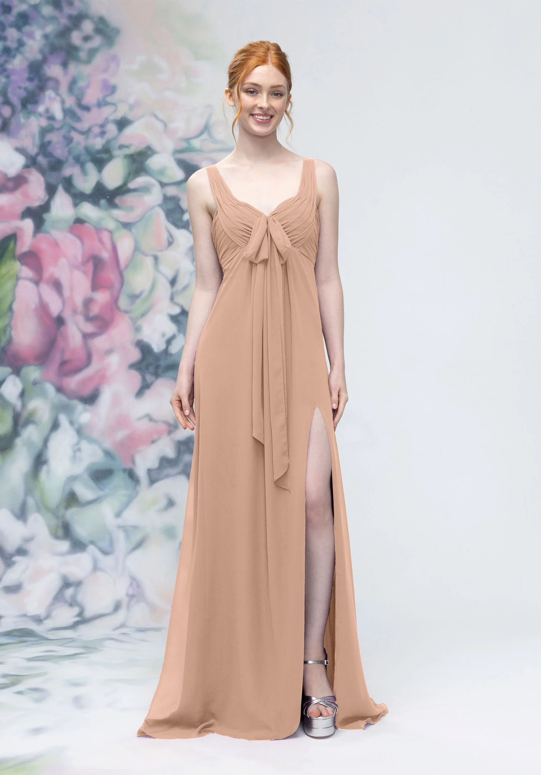 Draped Sweetheart Empire Waist Bridesmaid Dress with Bow - Image 32
