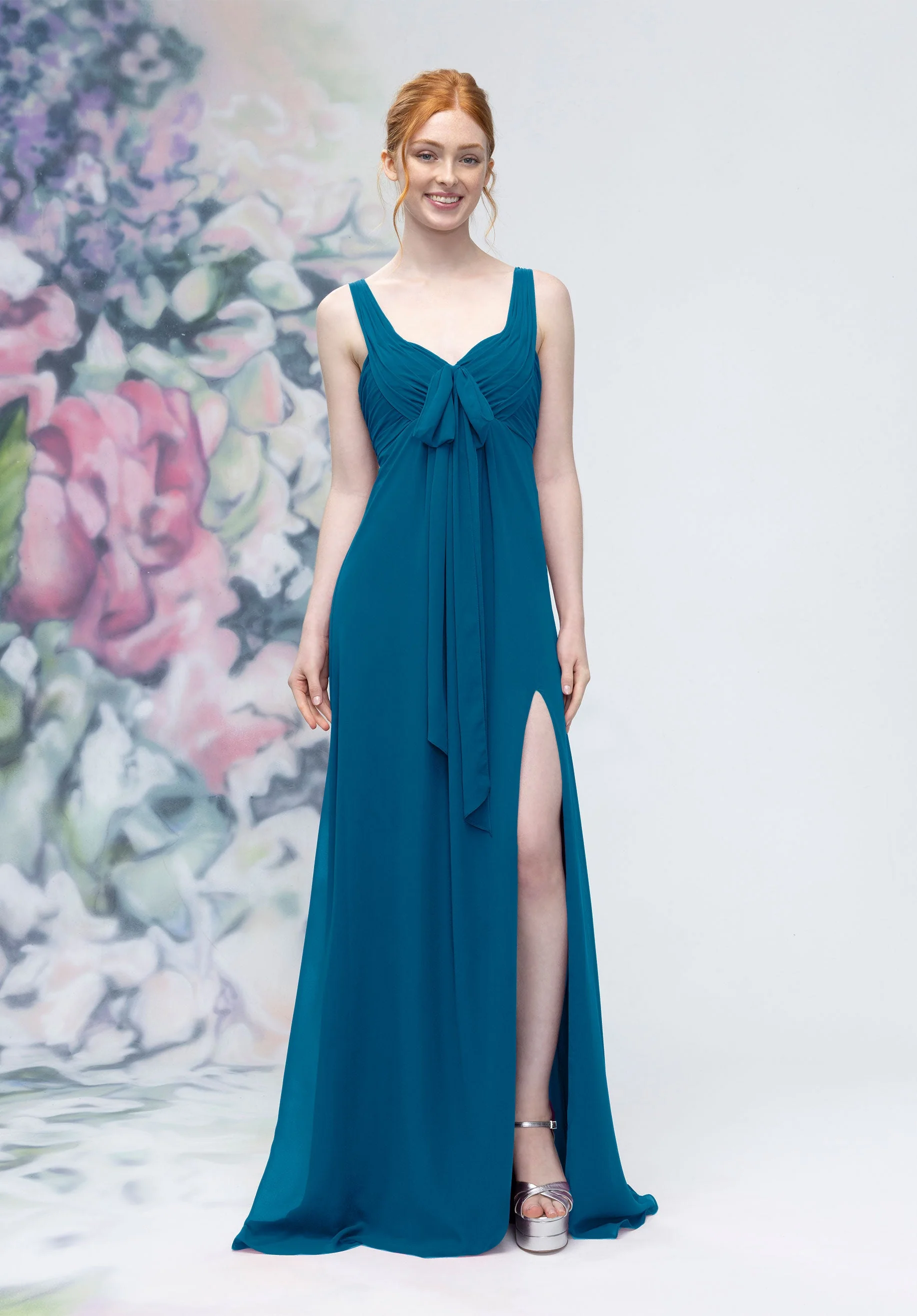 Draped Sweetheart Empire Waist Bridesmaid Dress with Bow - Image 33