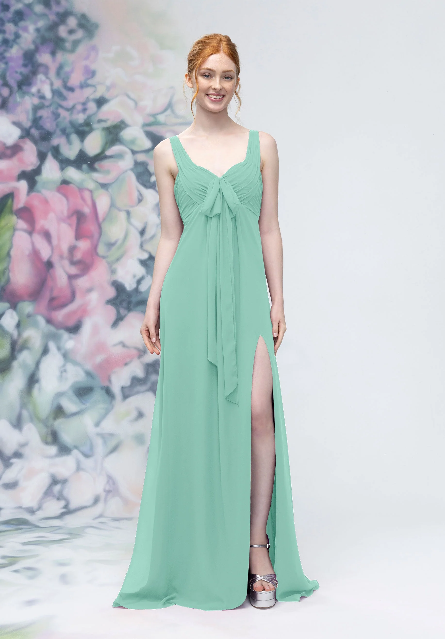 Draped Sweetheart Empire Waist Bridesmaid Dress with Bow - Image 34