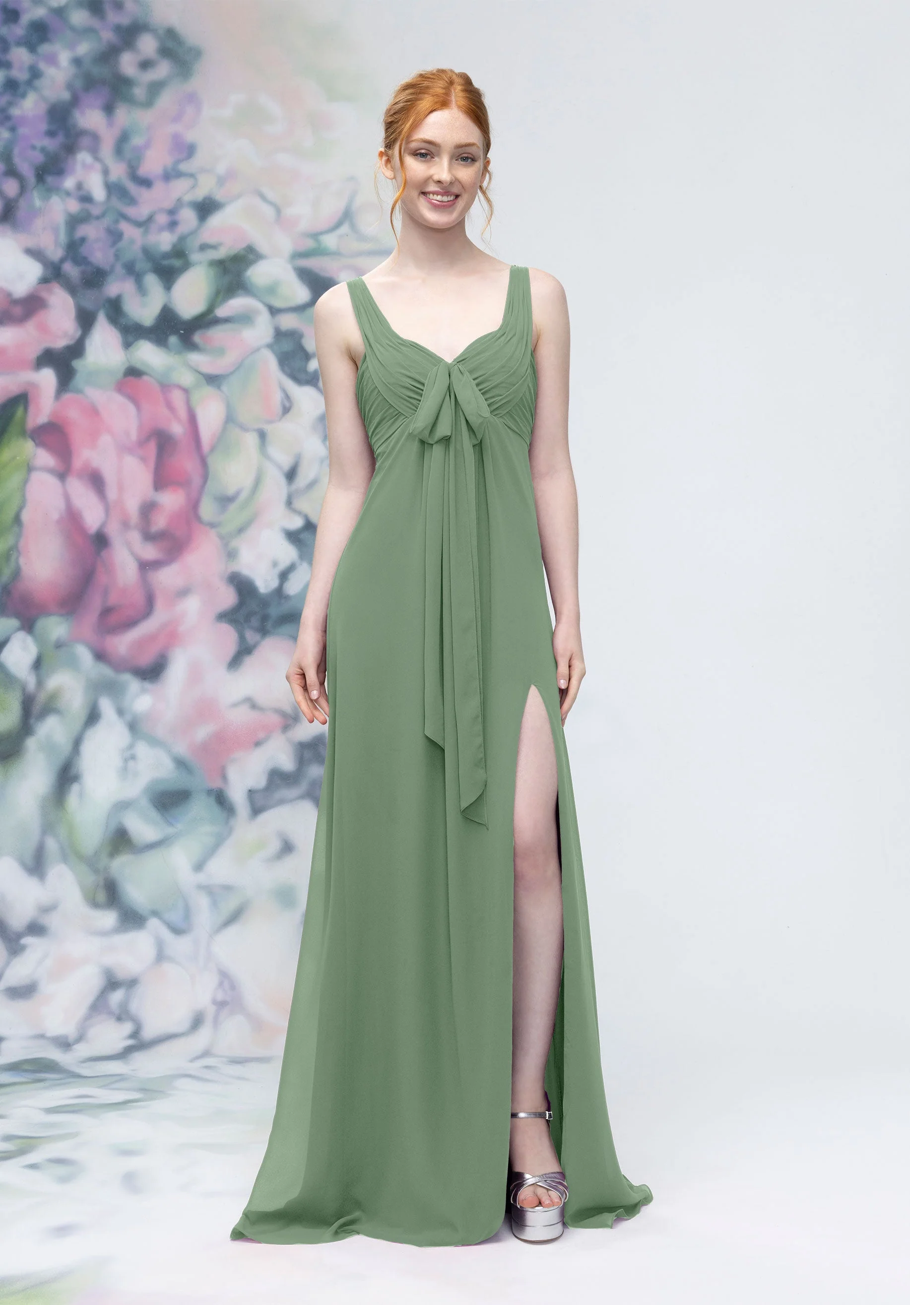 Draped Sweetheart Empire Waist Bridesmaid Dress with Bow - Image 35