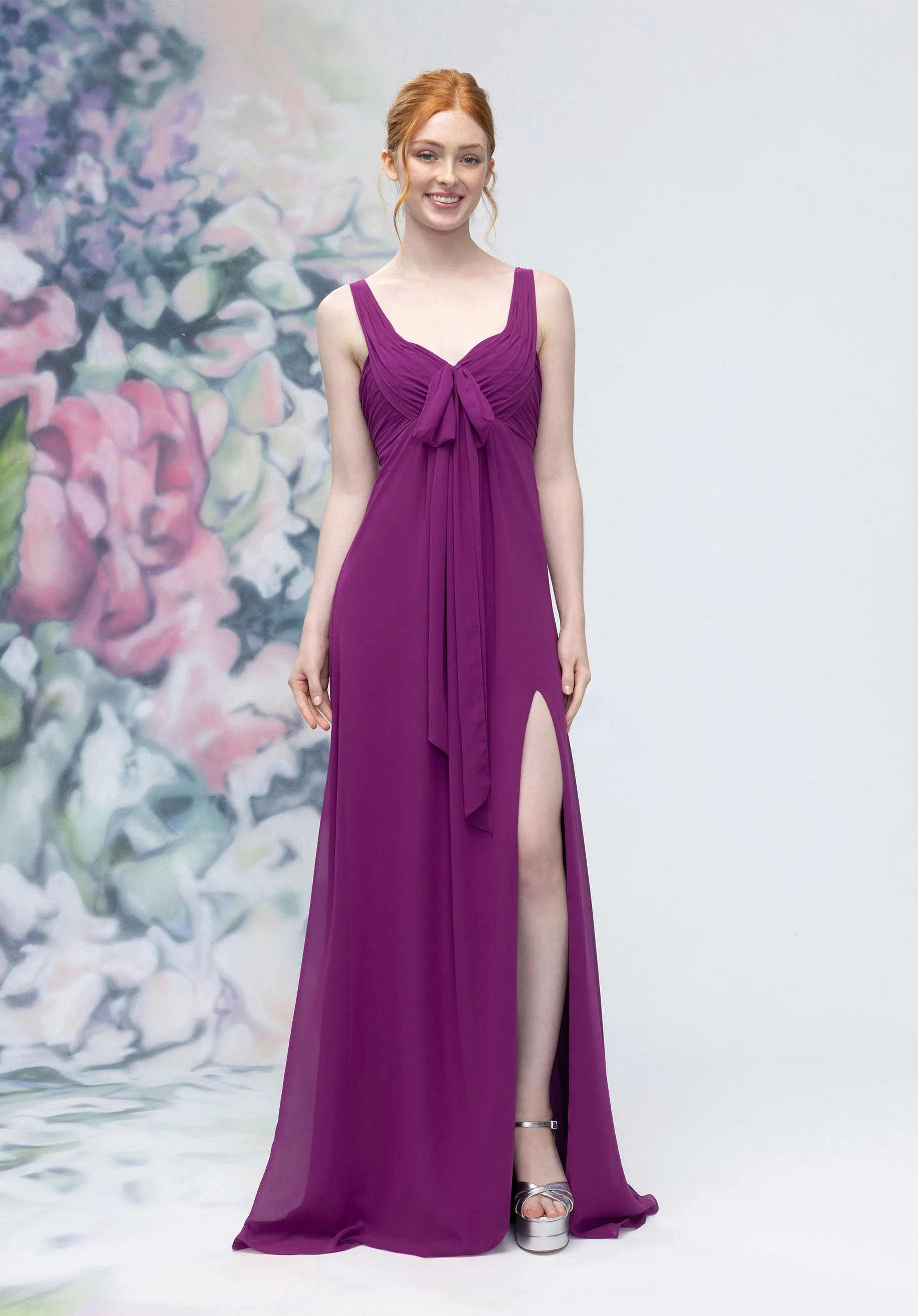 Draped Sweetheart Empire Waist Bridesmaid Dress with Bow - Image 36