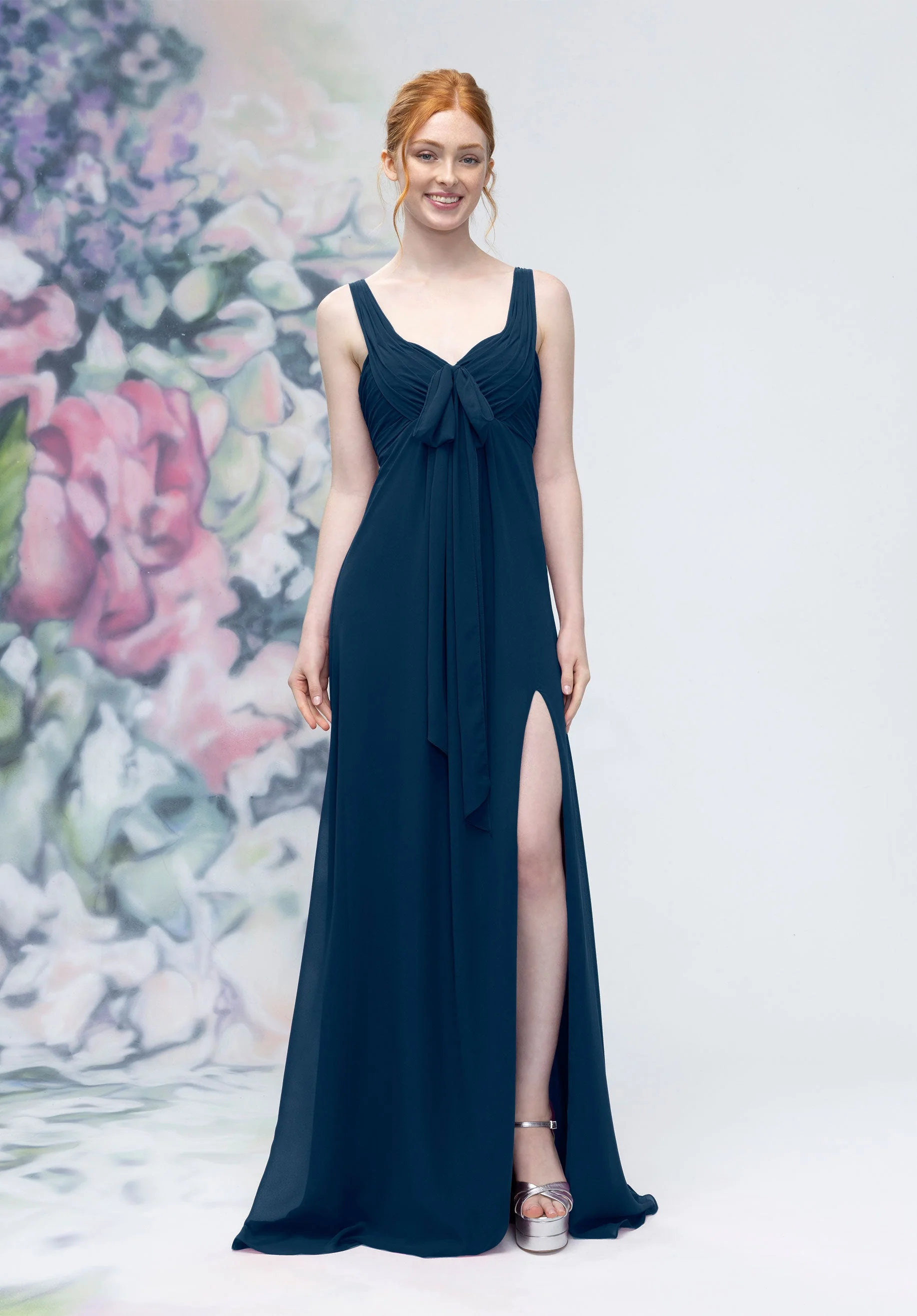 Draped Sweetheart Empire Waist Bridesmaid Dress with Bow - Image 37