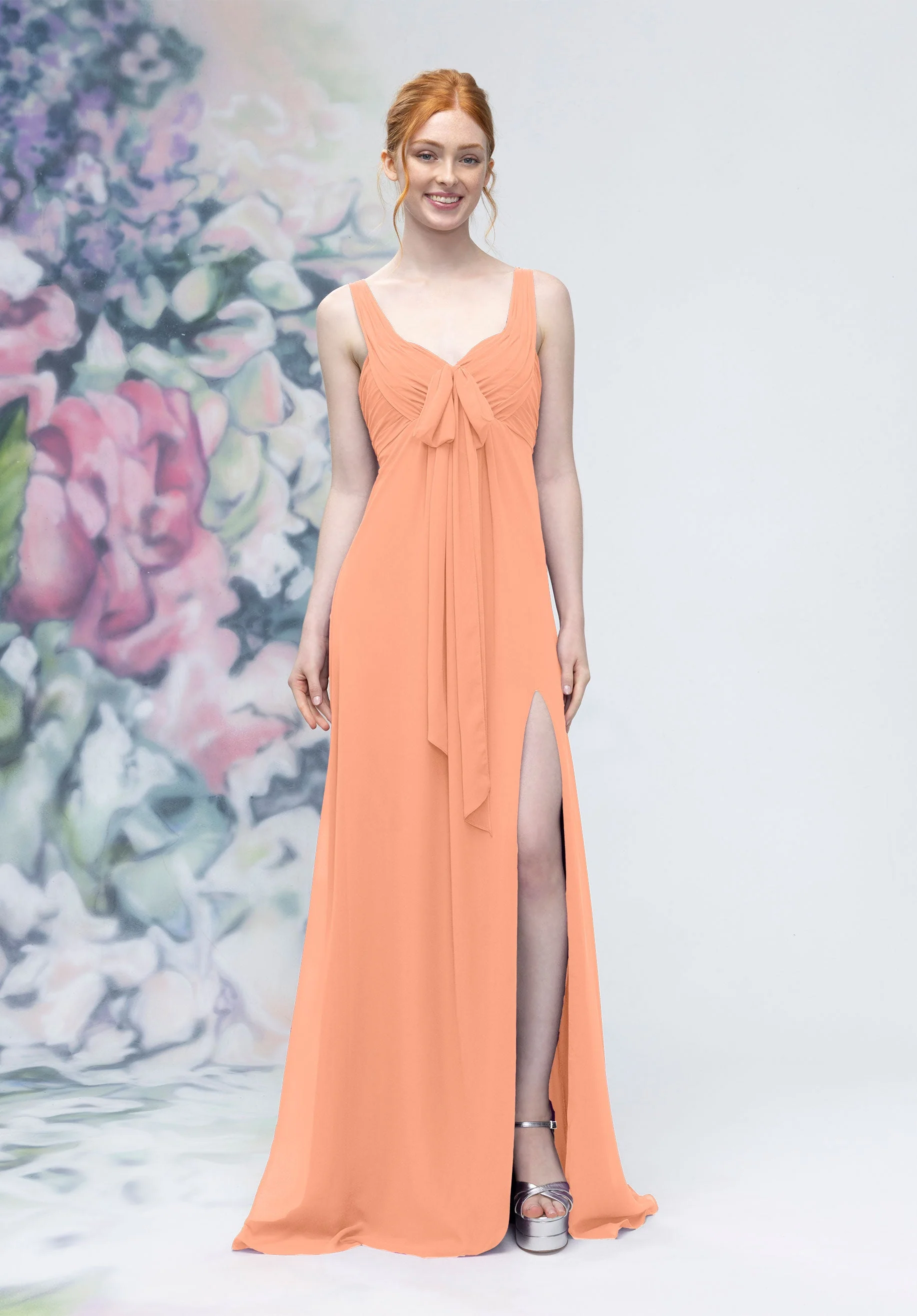 Draped Sweetheart Empire Waist Bridesmaid Dress with Bow - Image 38
