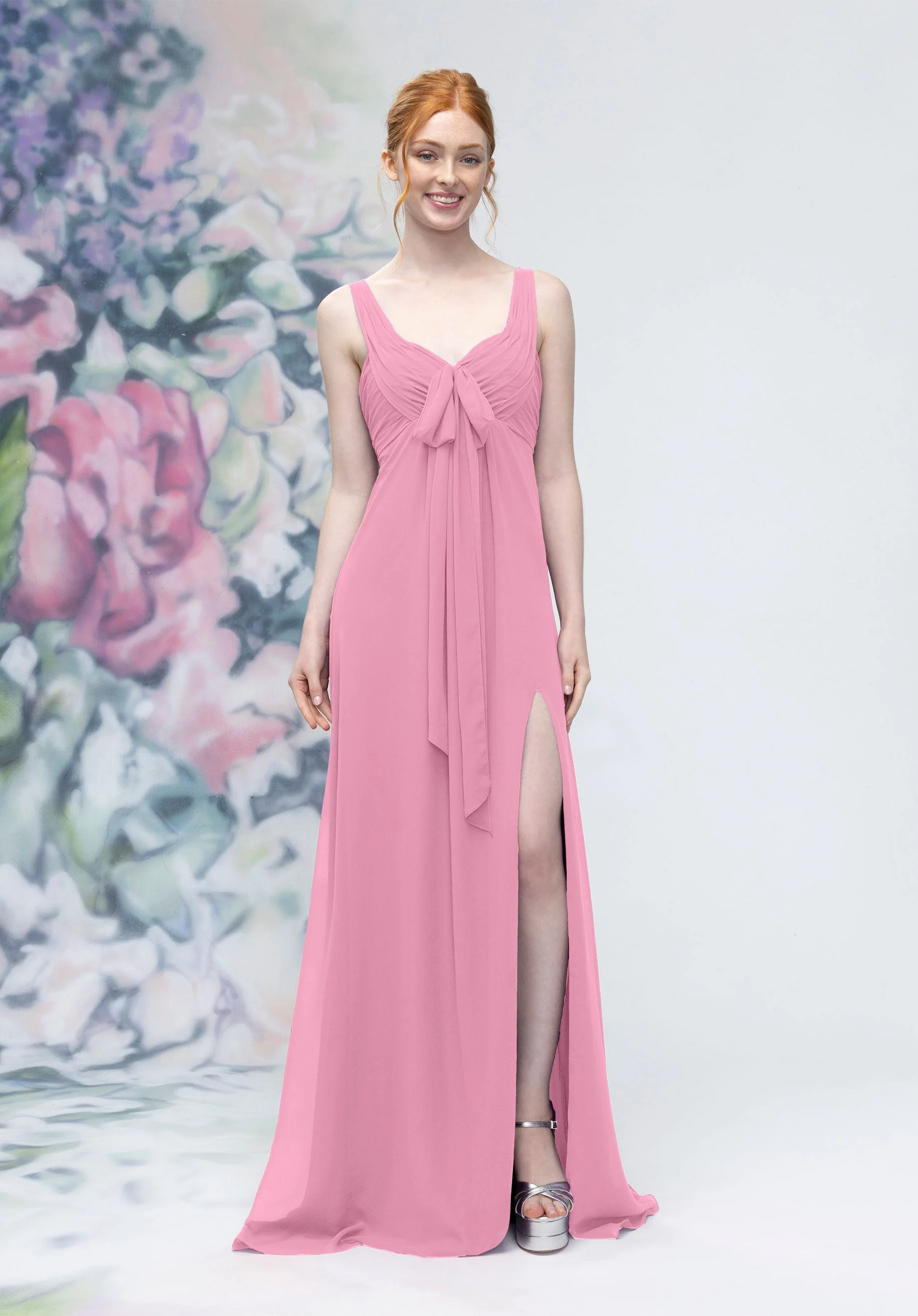 Draped Sweetheart Empire Waist Bridesmaid Dress with Bow - Image 39