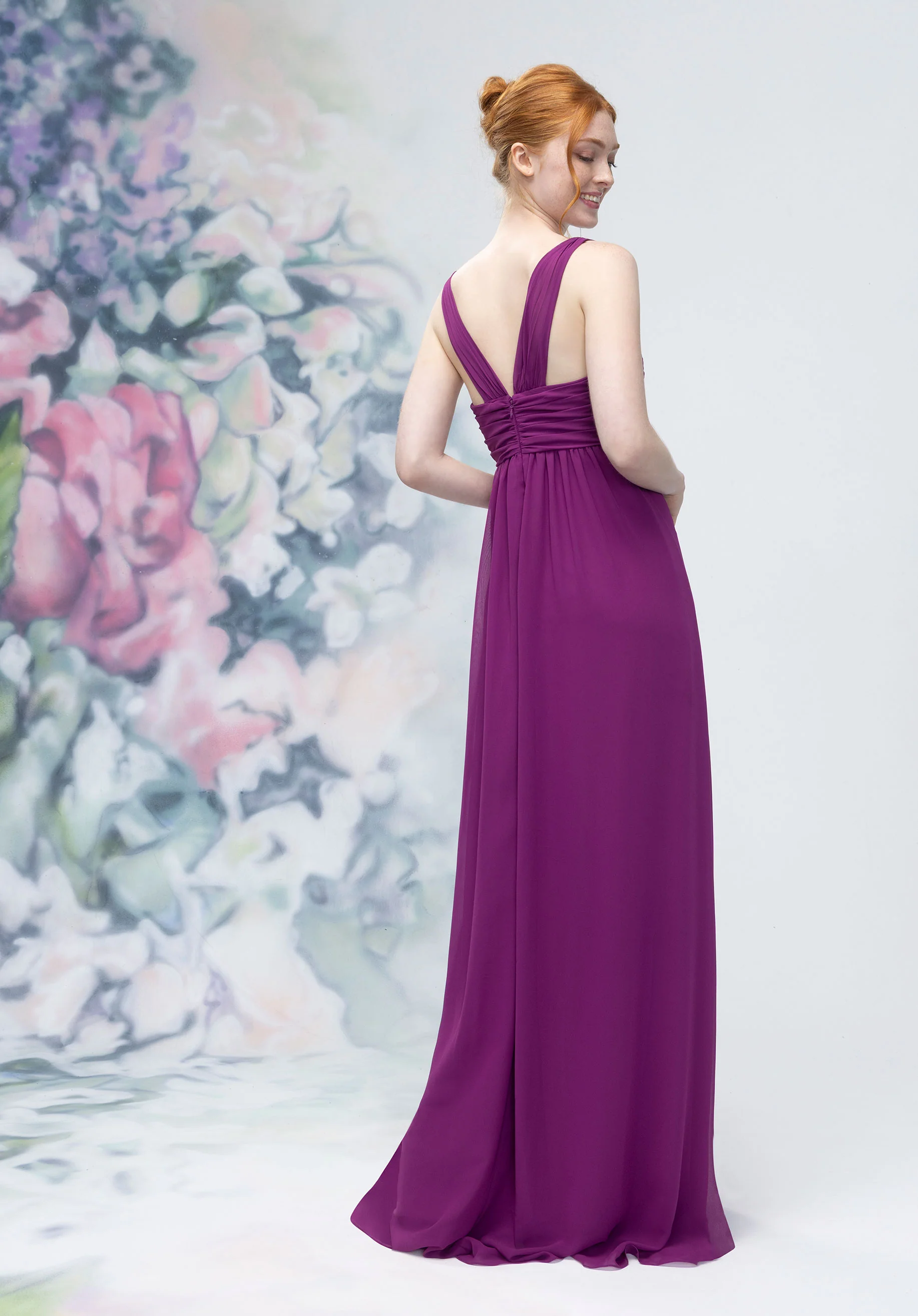 Draped Sweetheart Empire Waist Bridesmaid Dress with Bow - Image 4