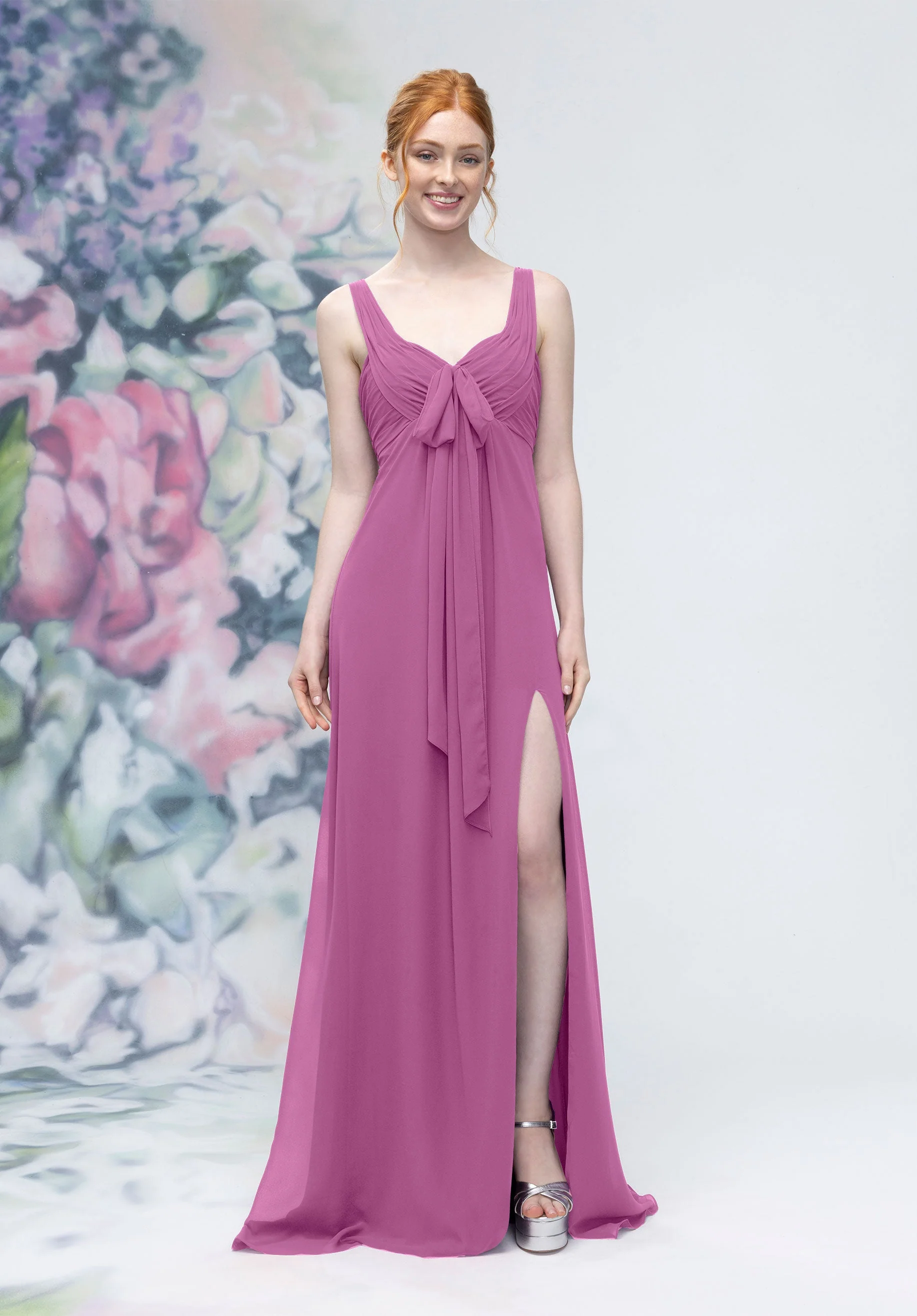 Draped Sweetheart Empire Waist Bridesmaid Dress with Bow - Image 40