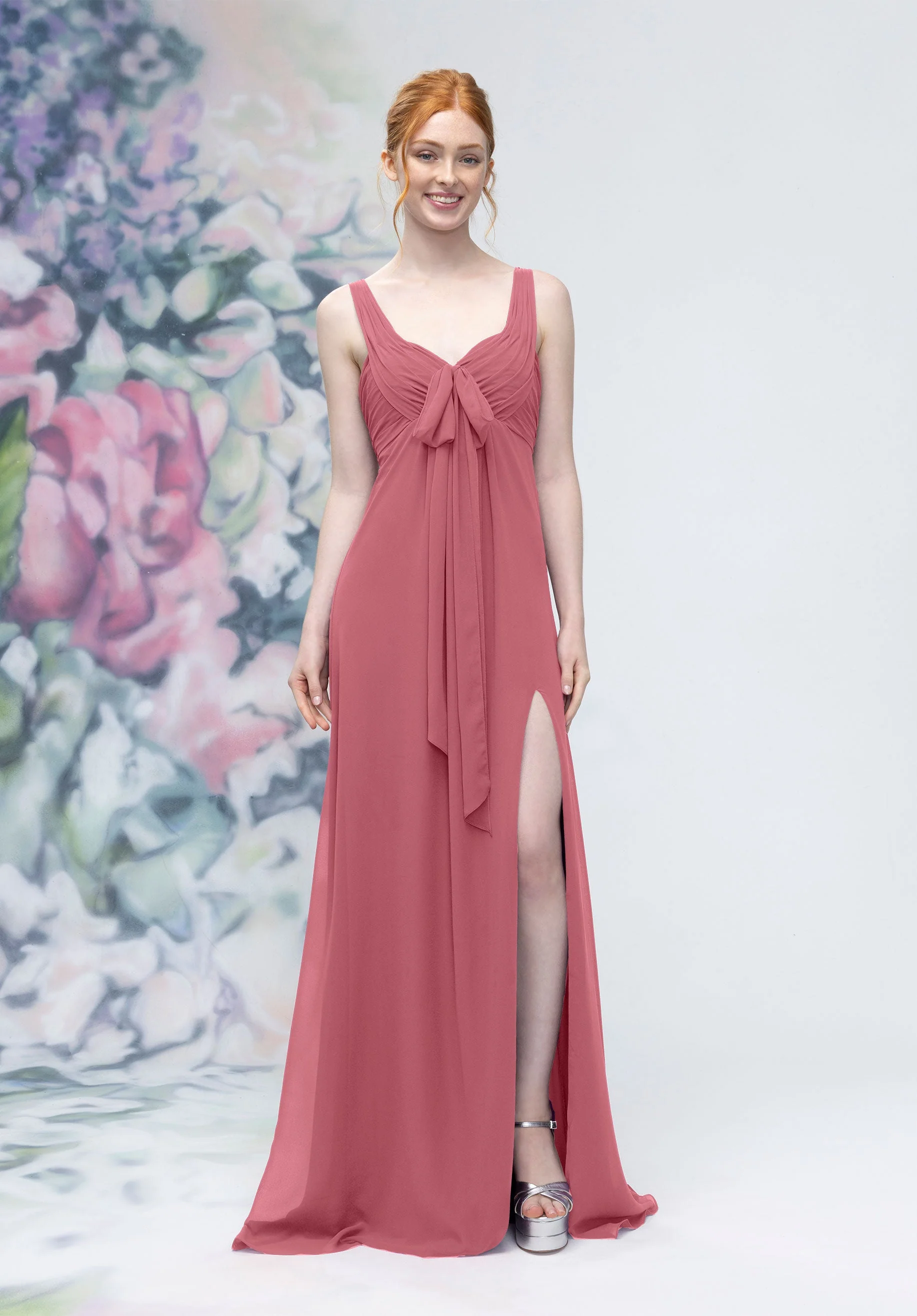 Draped Sweetheart Empire Waist Bridesmaid Dress with Bow - Image 41