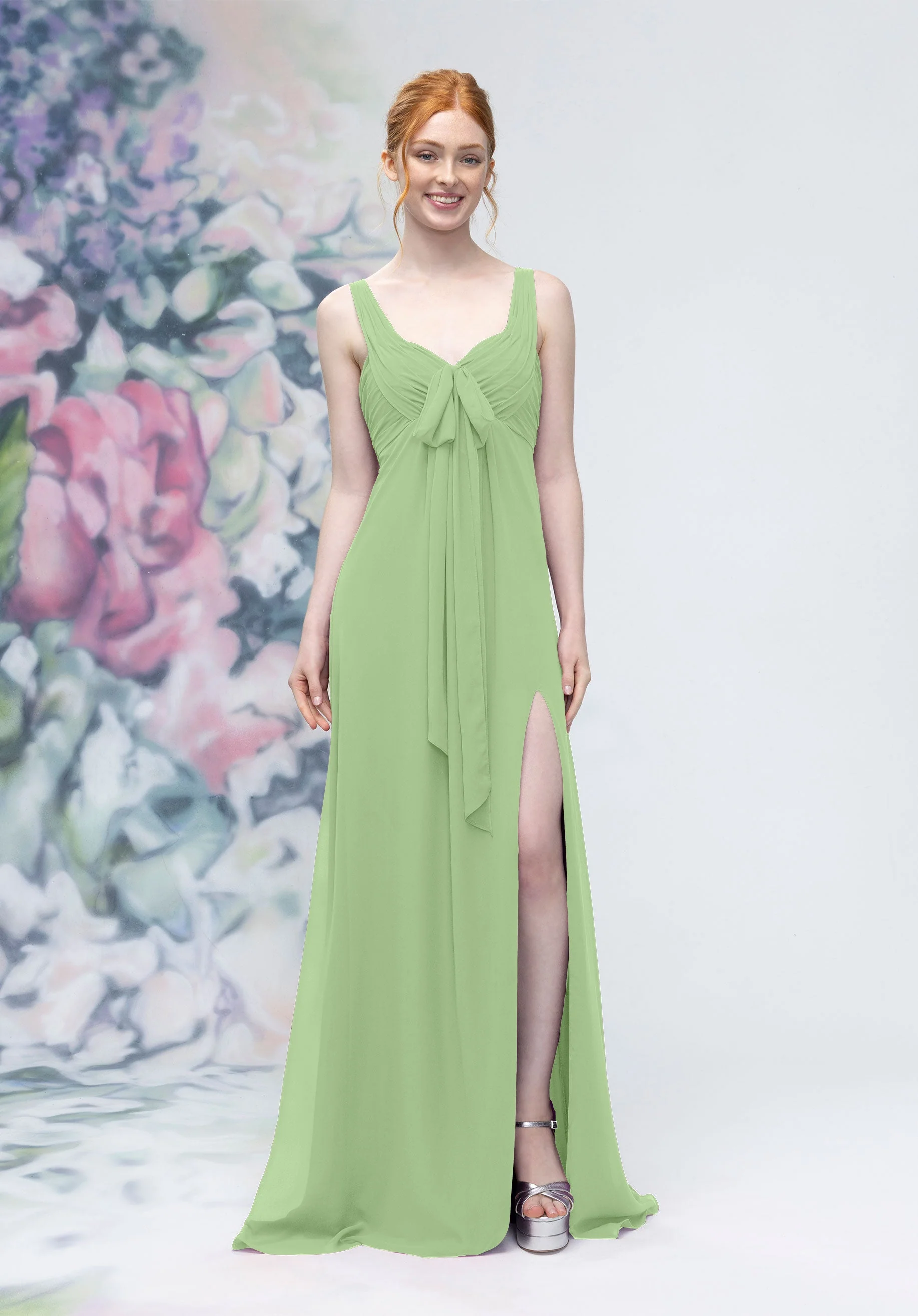 Draped Sweetheart Empire Waist Bridesmaid Dress with Bow - Image 42