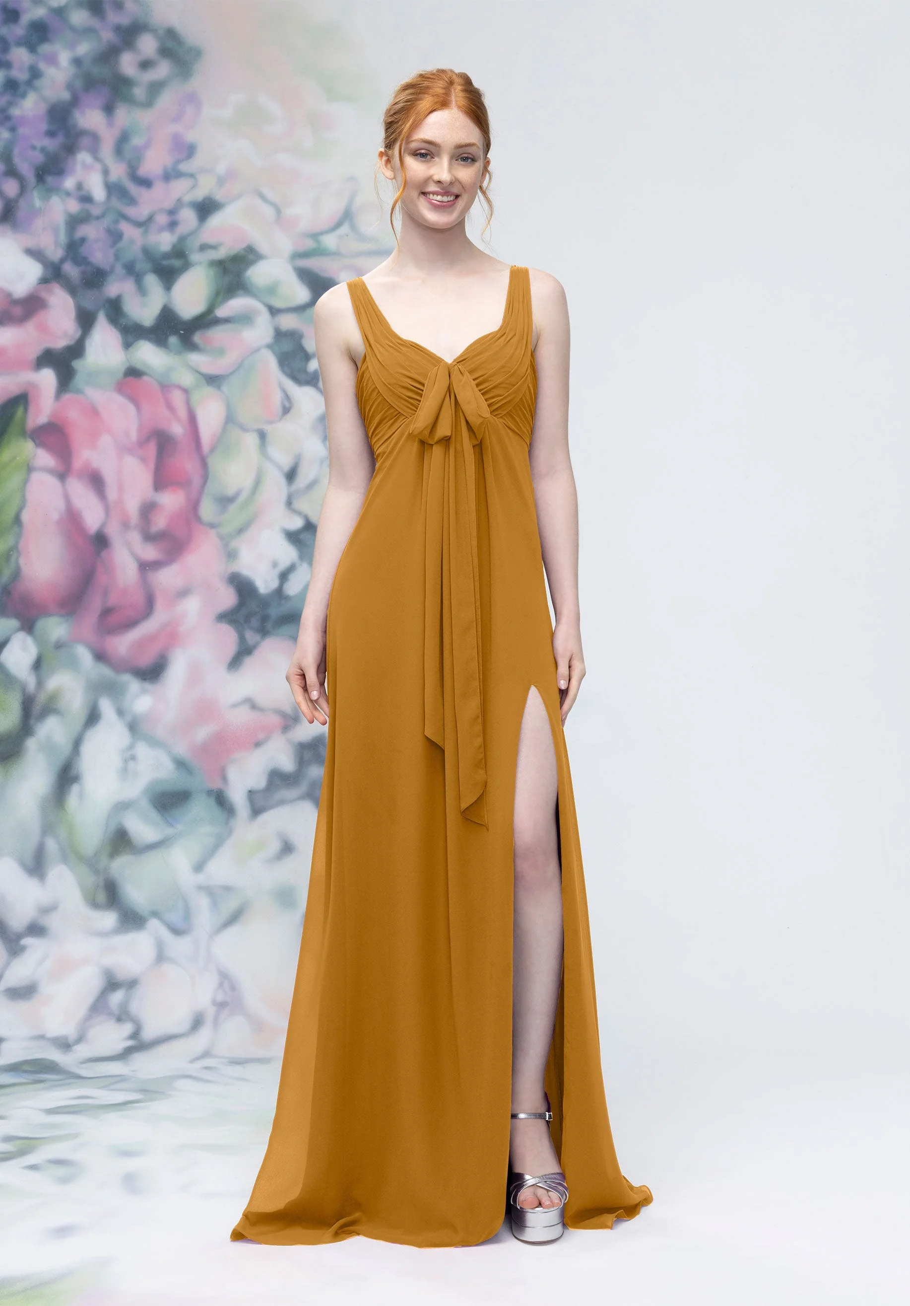 Draped Sweetheart Empire Waist Bridesmaid Dress with Bow - Image 43
