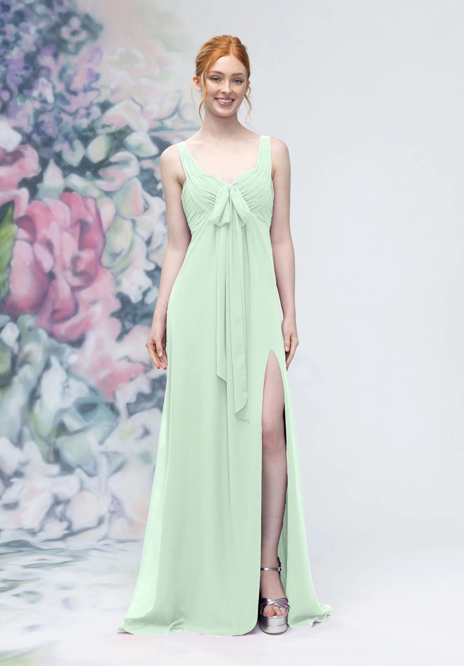 Draped Sweetheart Empire Waist Bridesmaid Dress with Bow - Image 45
