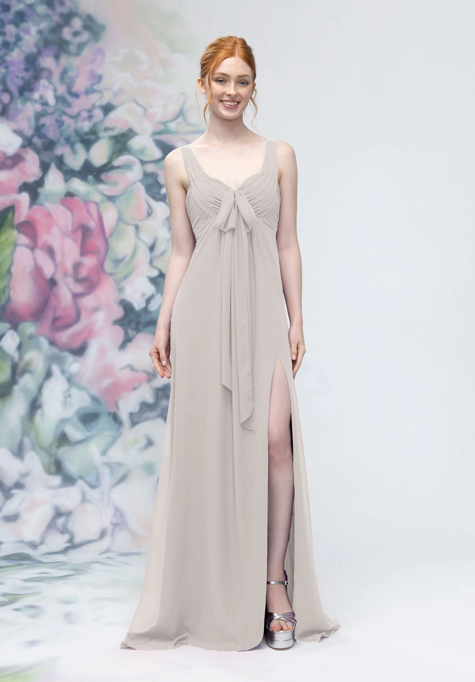 Draped Sweetheart Empire Waist Bridesmaid Dress with Bow - Image 46