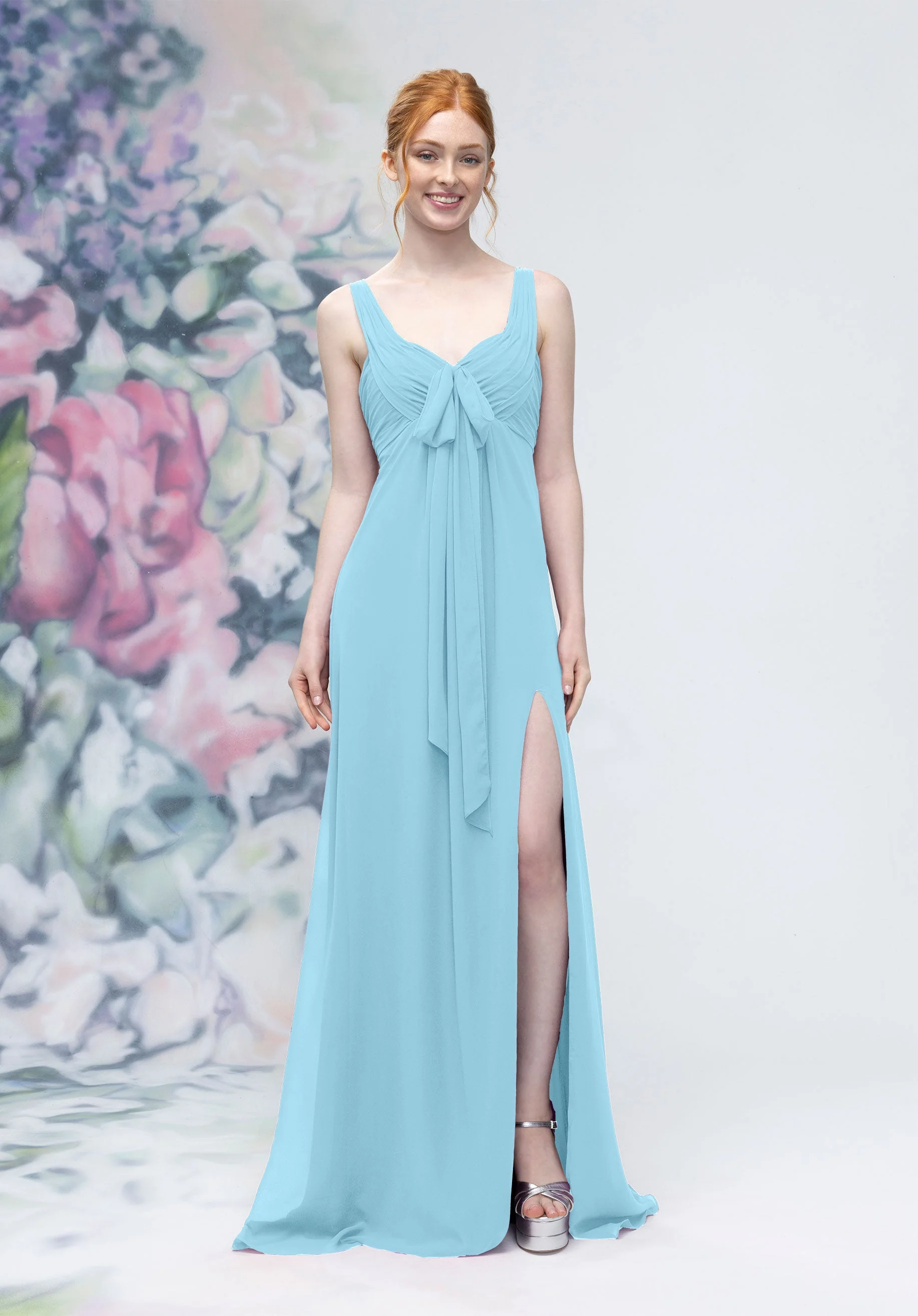 Draped Sweetheart Empire Waist Bridesmaid Dress with Bow - Image 47