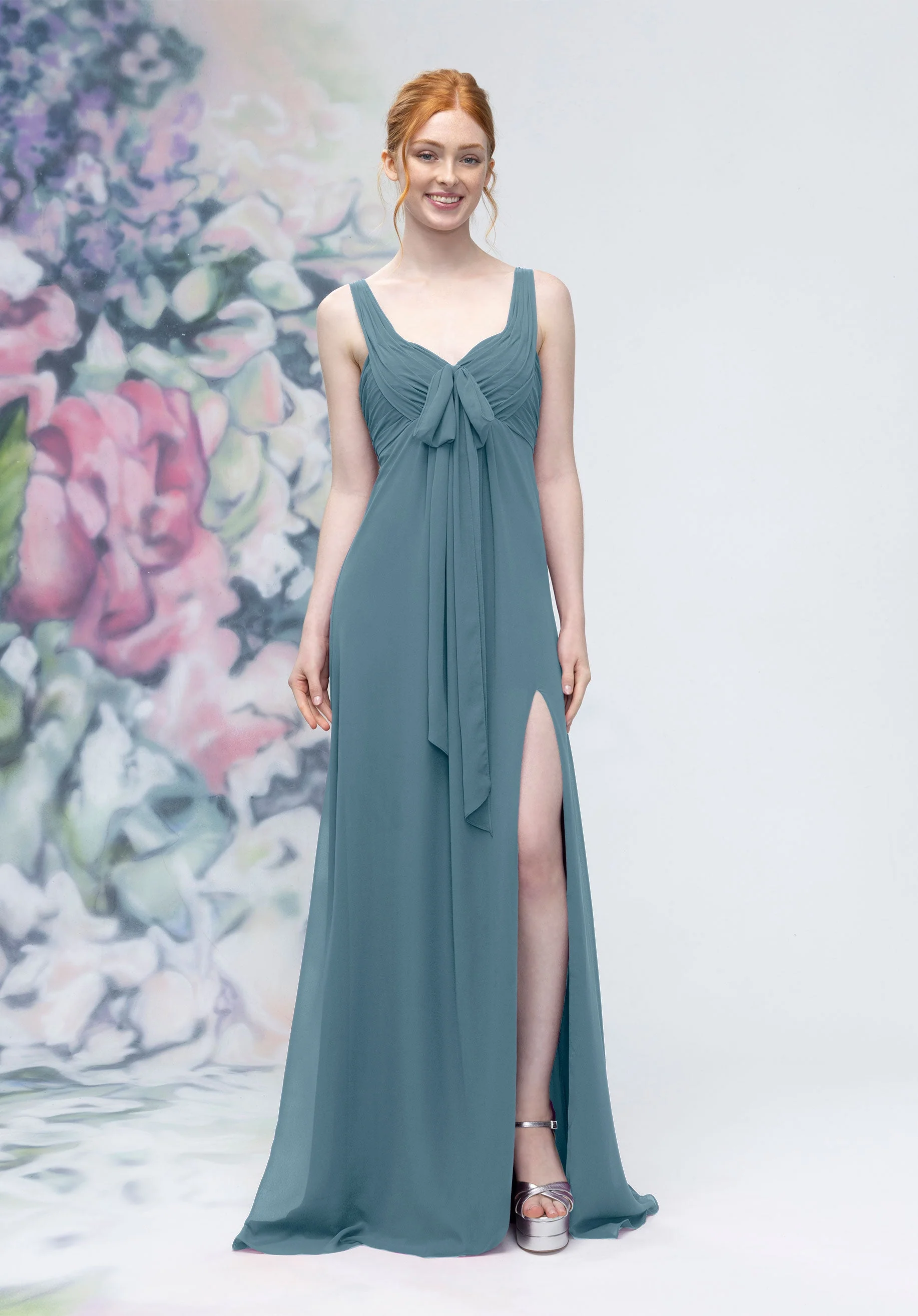Draped Sweetheart Empire Waist Bridesmaid Dress with Bow - Image 48