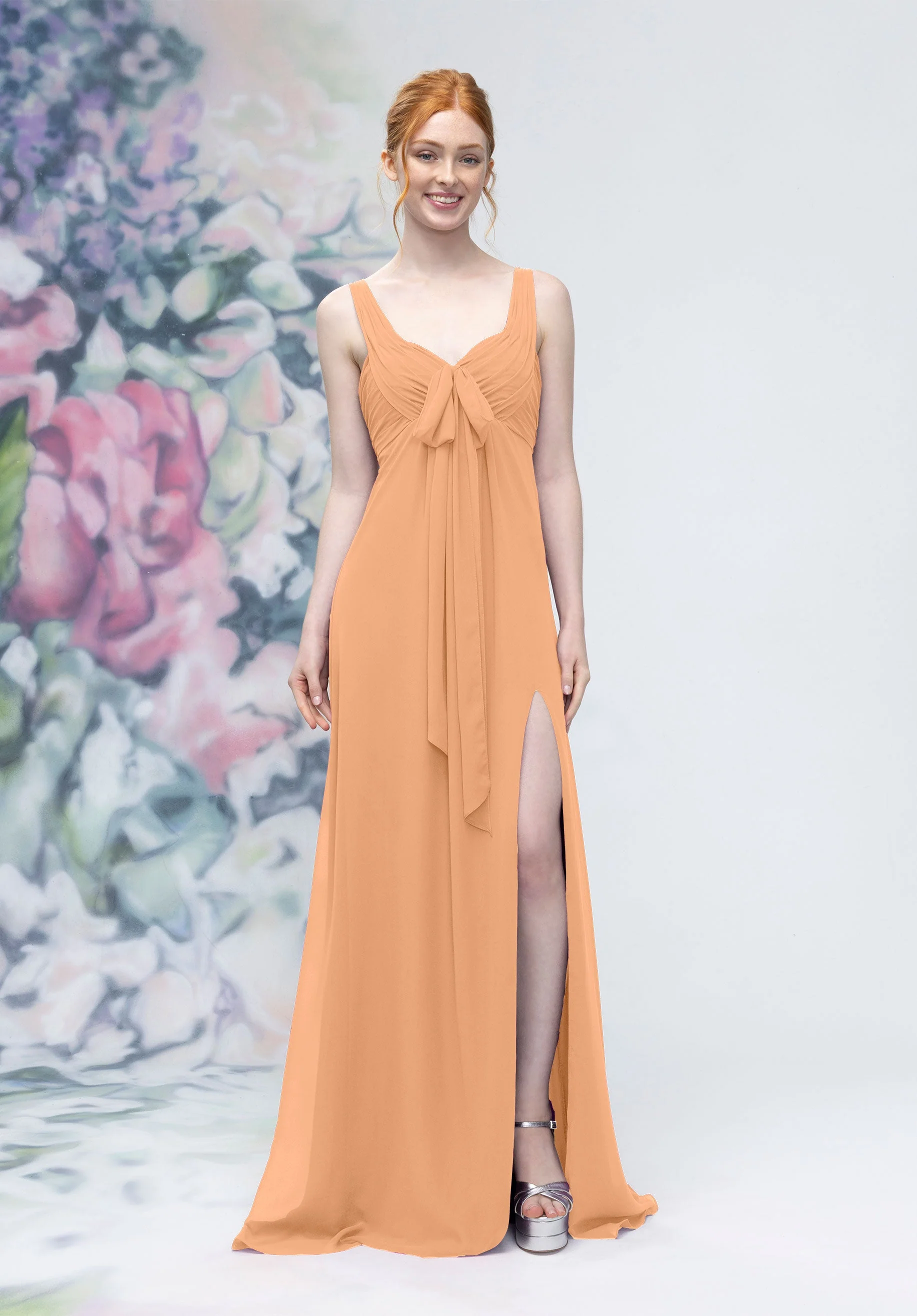 Draped Sweetheart Empire Waist Bridesmaid Dress with Bow - Image 49