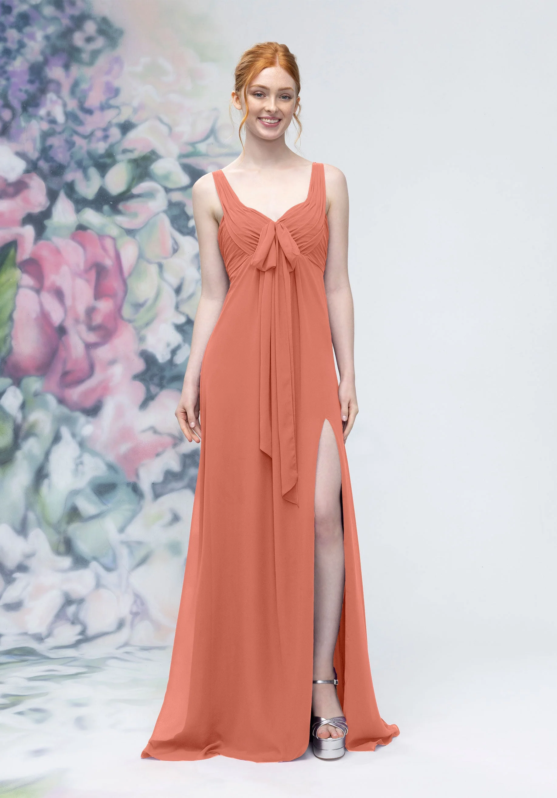 Draped Sweetheart Empire Waist Bridesmaid Dress with Bow - Image 50
