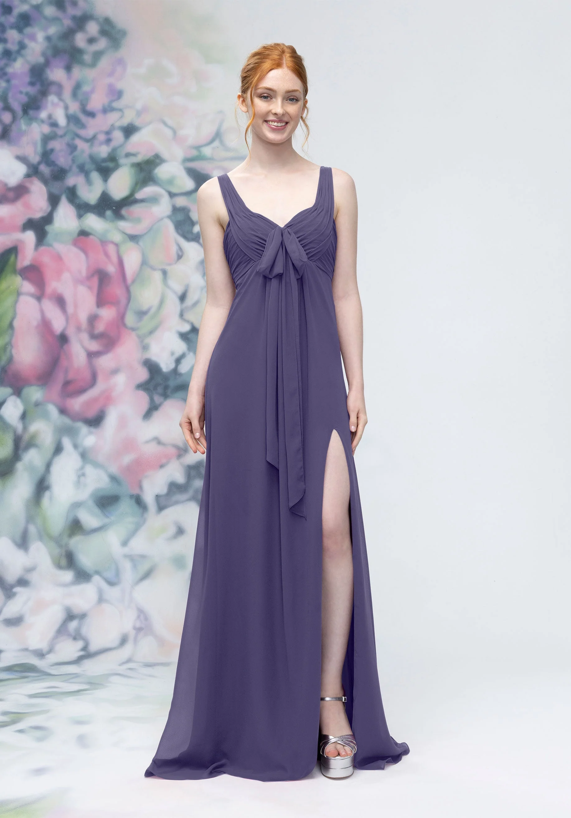 Draped Sweetheart Empire Waist Bridesmaid Dress with Bow - Image 51