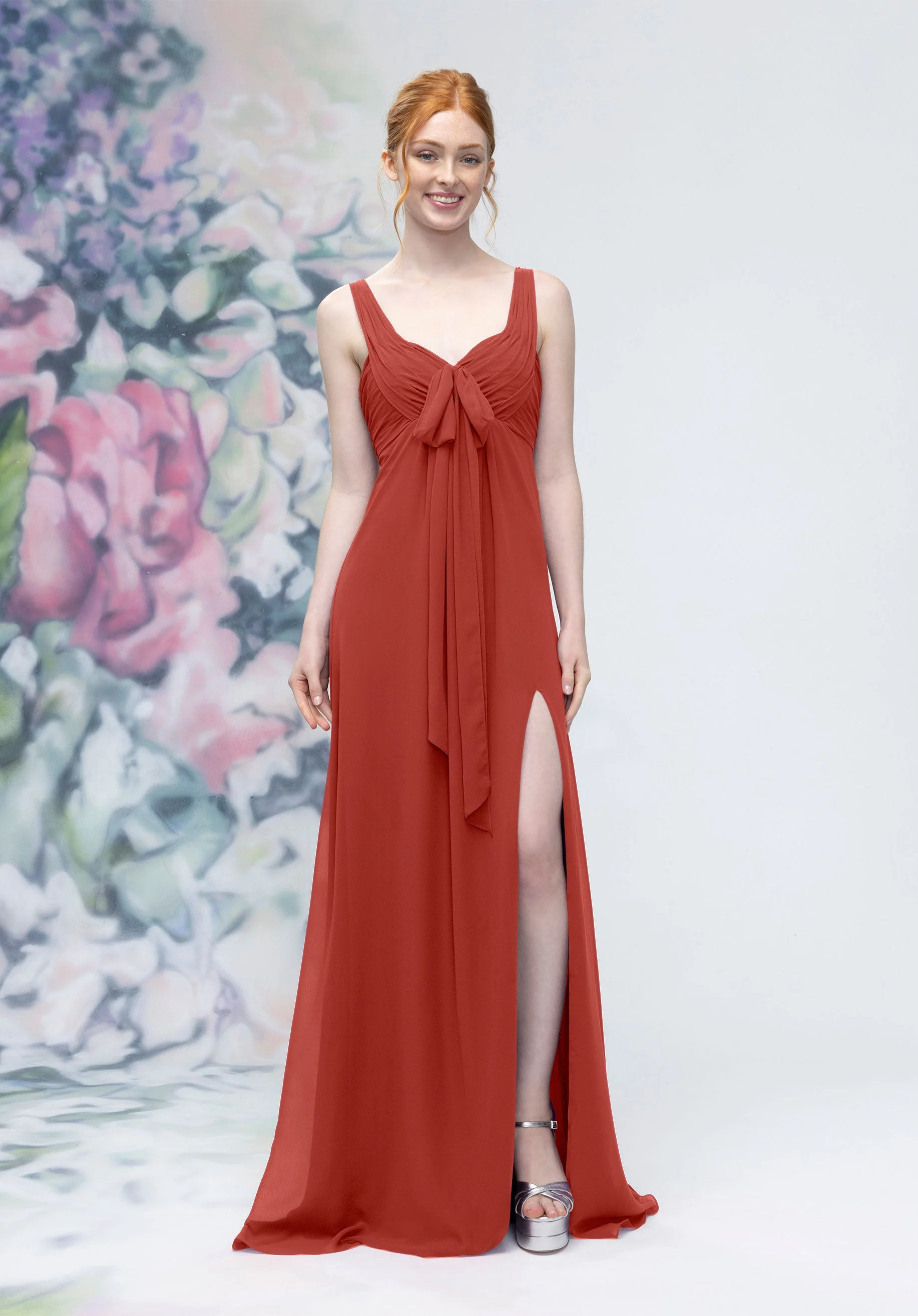 Draped Sweetheart Empire Waist Bridesmaid Dress with Bow - Image 53