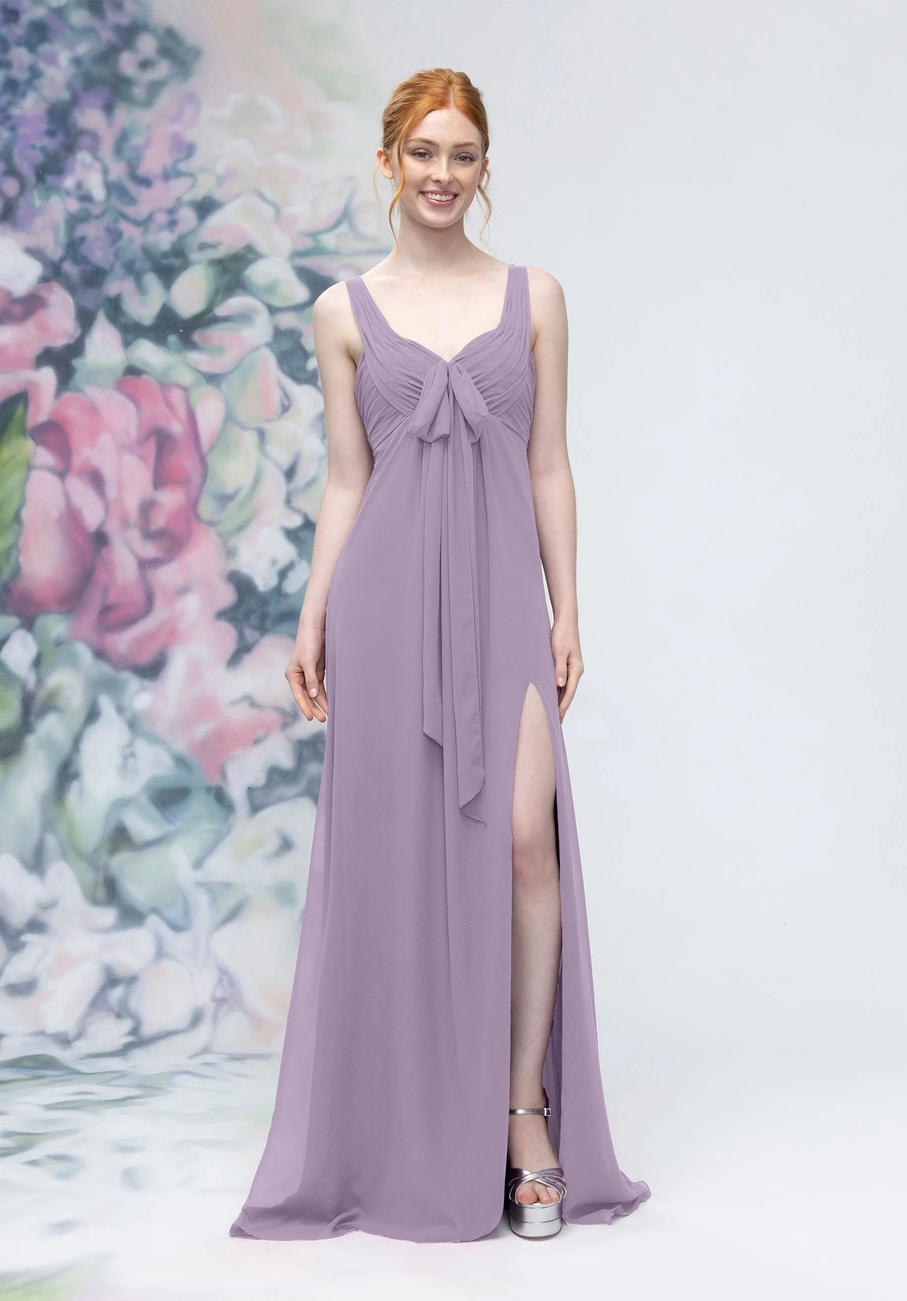 Draped Sweetheart Empire Waist Bridesmaid Dress with Bow - Image 55
