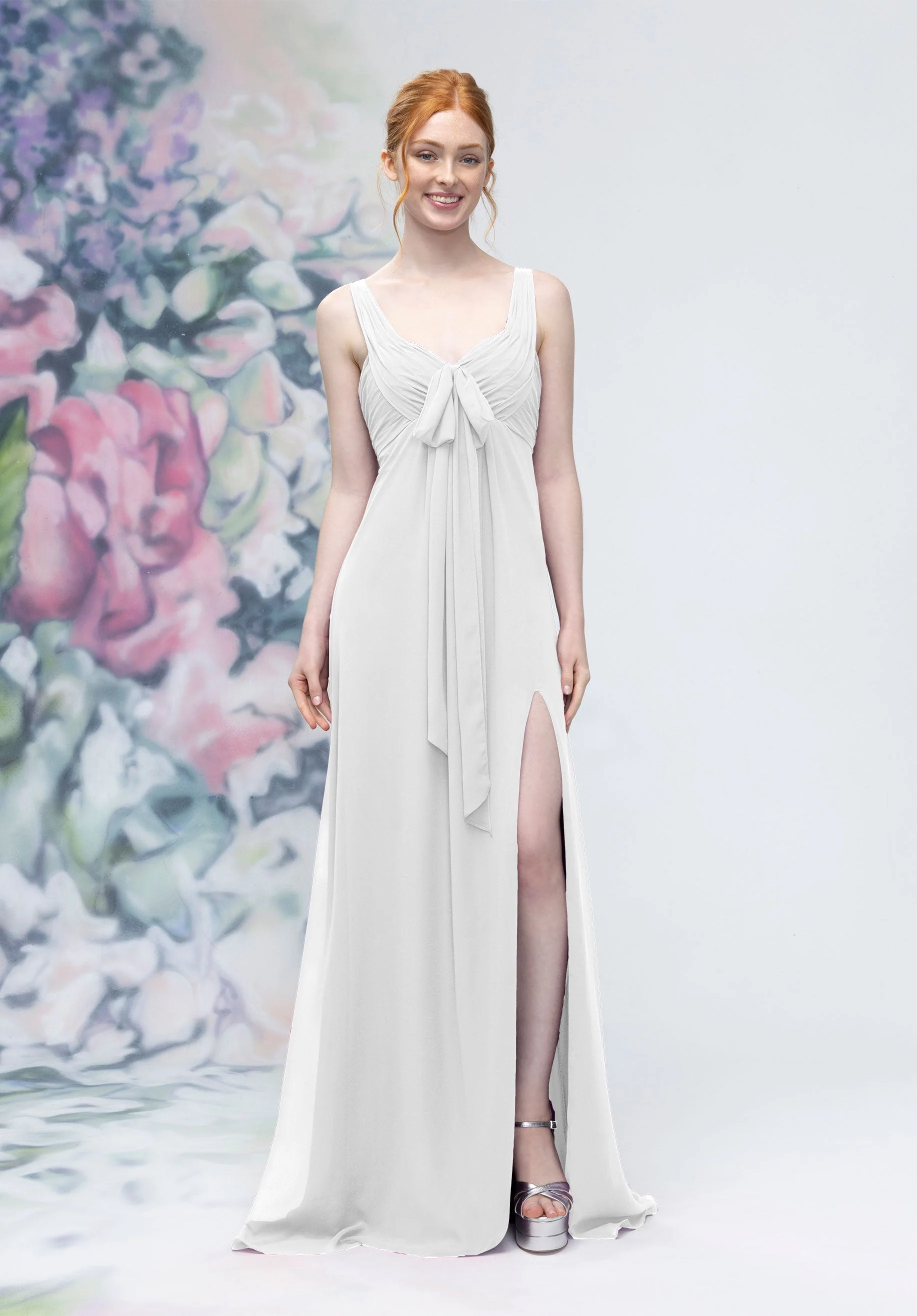 Draped Sweetheart Empire Waist Bridesmaid Dress with Bow - Image 56
