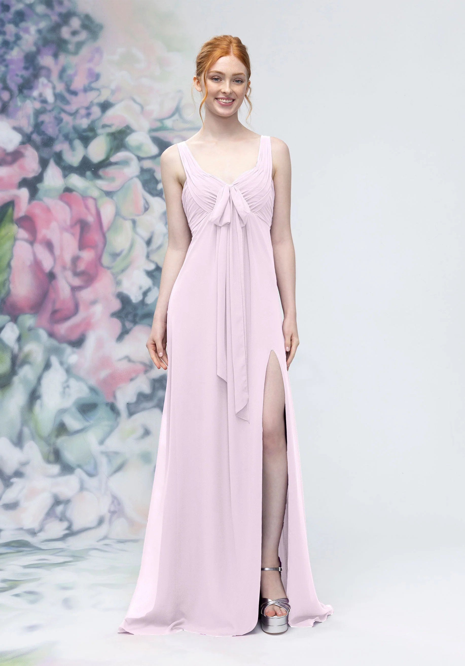 Draped Sweetheart Empire Waist Bridesmaid Dress with Bow - Image 57