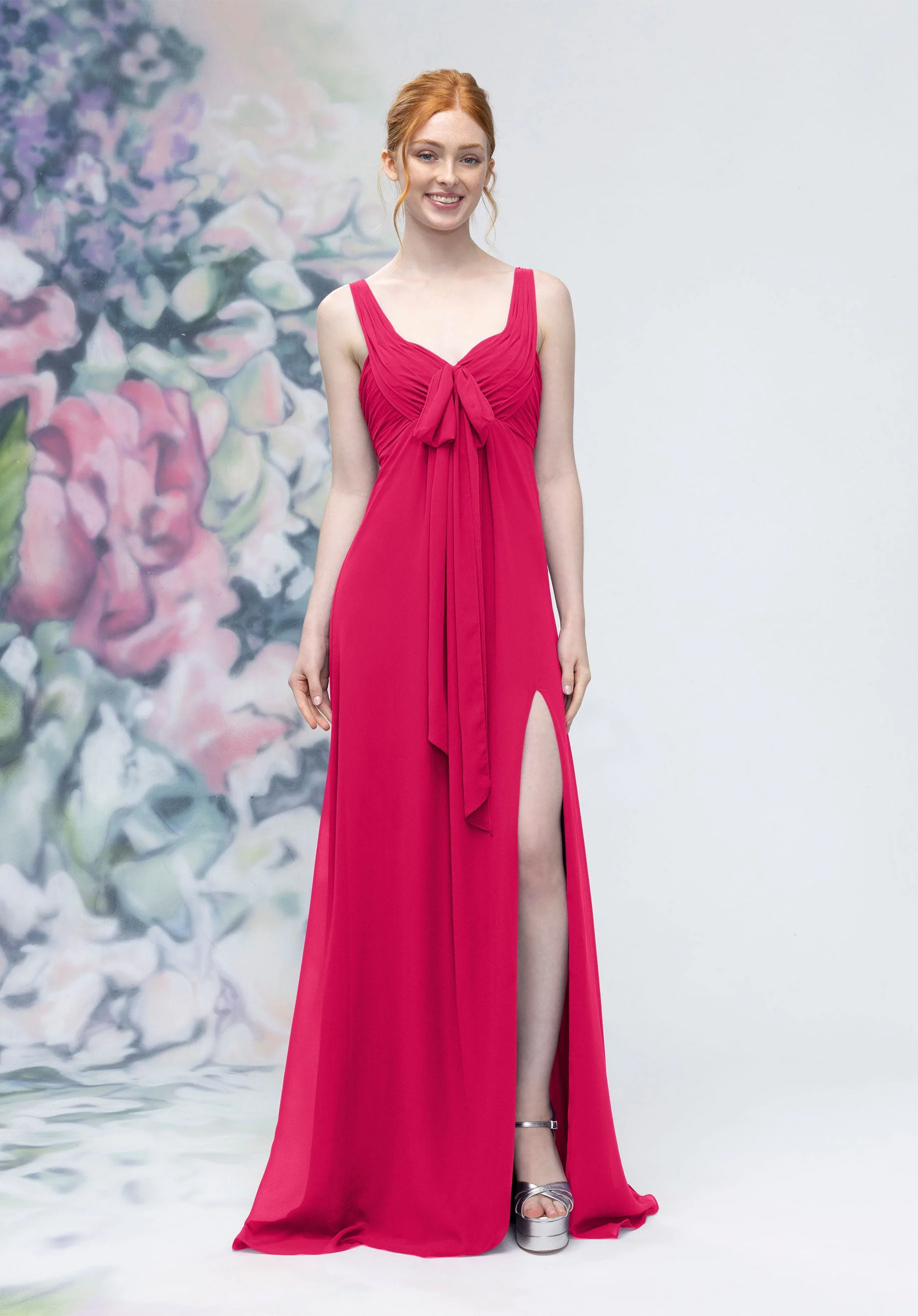 Draped Sweetheart Empire Waist Bridesmaid Dress with Bow - Image 6
