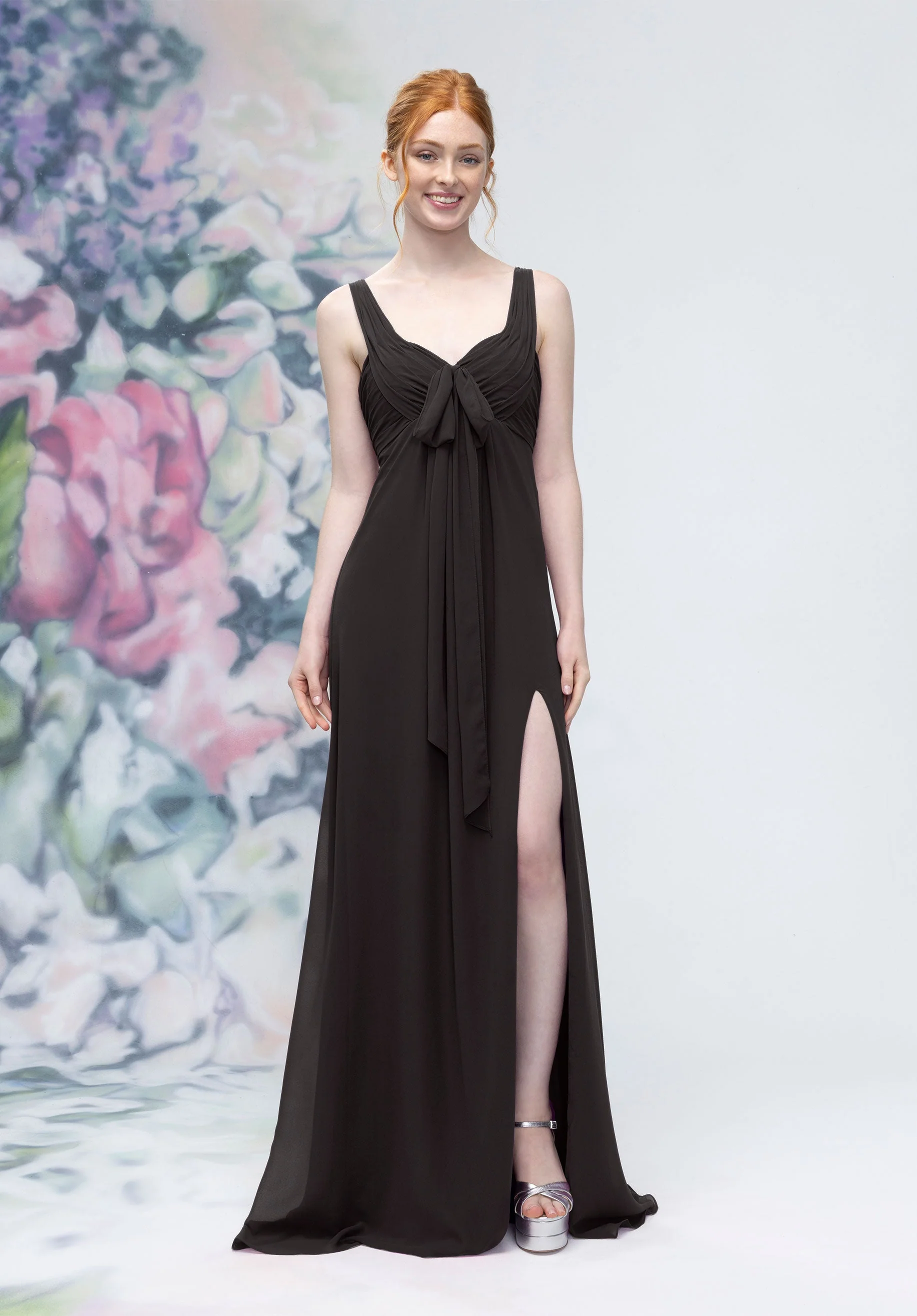 Draped Sweetheart Empire Waist Bridesmaid Dress with Bow - Image 7