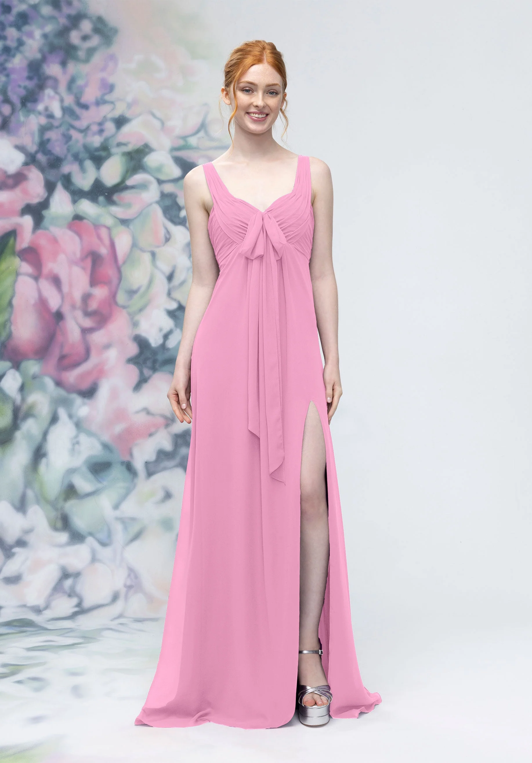 Draped Sweetheart Empire Waist Bridesmaid Dress with Bow - Image 8