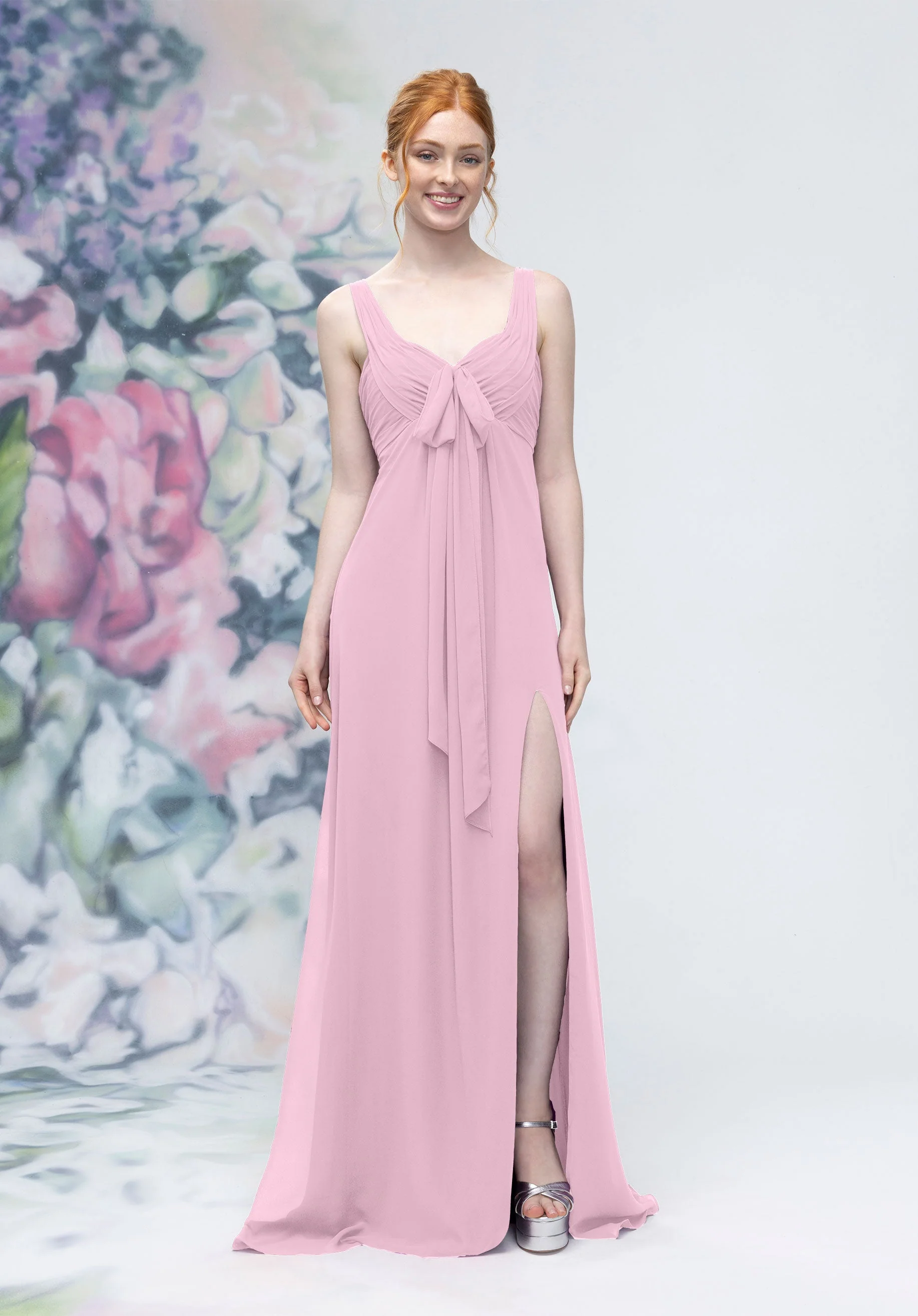 Draped Sweetheart Empire Waist Bridesmaid Dress with Bow - Image 9
