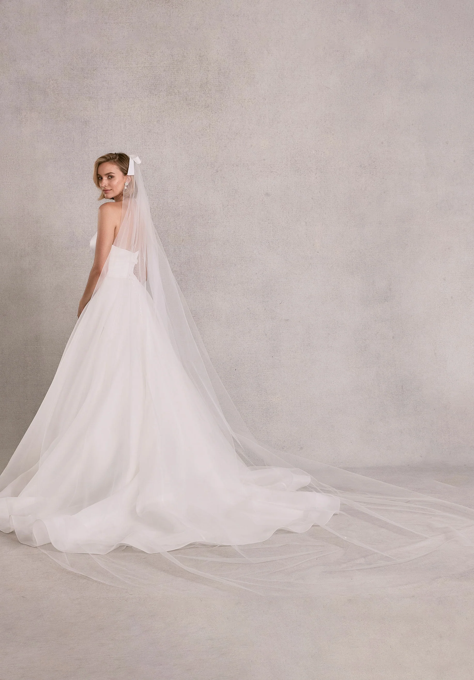 Cathedral Length Tulle Veil with Satin Bow - Image 3