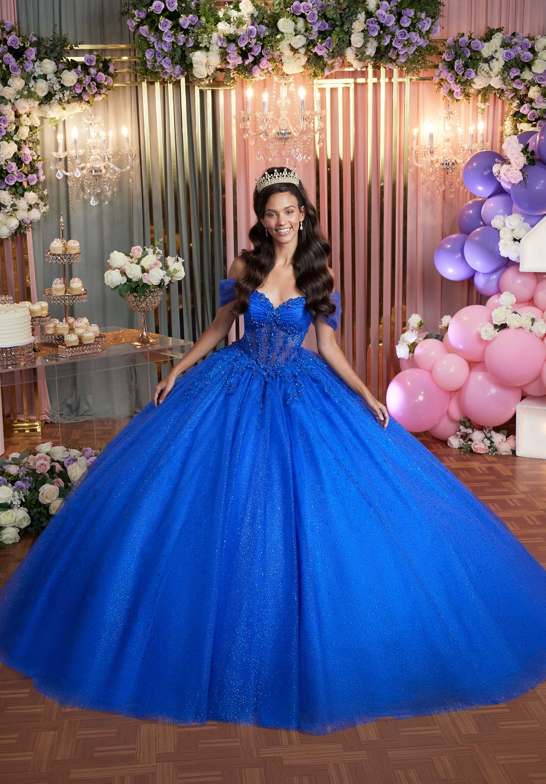 Embellished Lace and Glitter Tulle Quinceañera Dress with Tiered Ruffle Back - Image 3