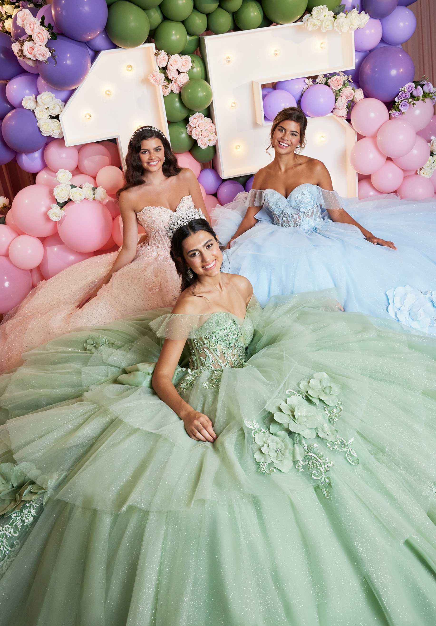 Embroidered and Three Dimensional Floral Appliquéd Glitter Tulle Quinceañera Dress - Image 11