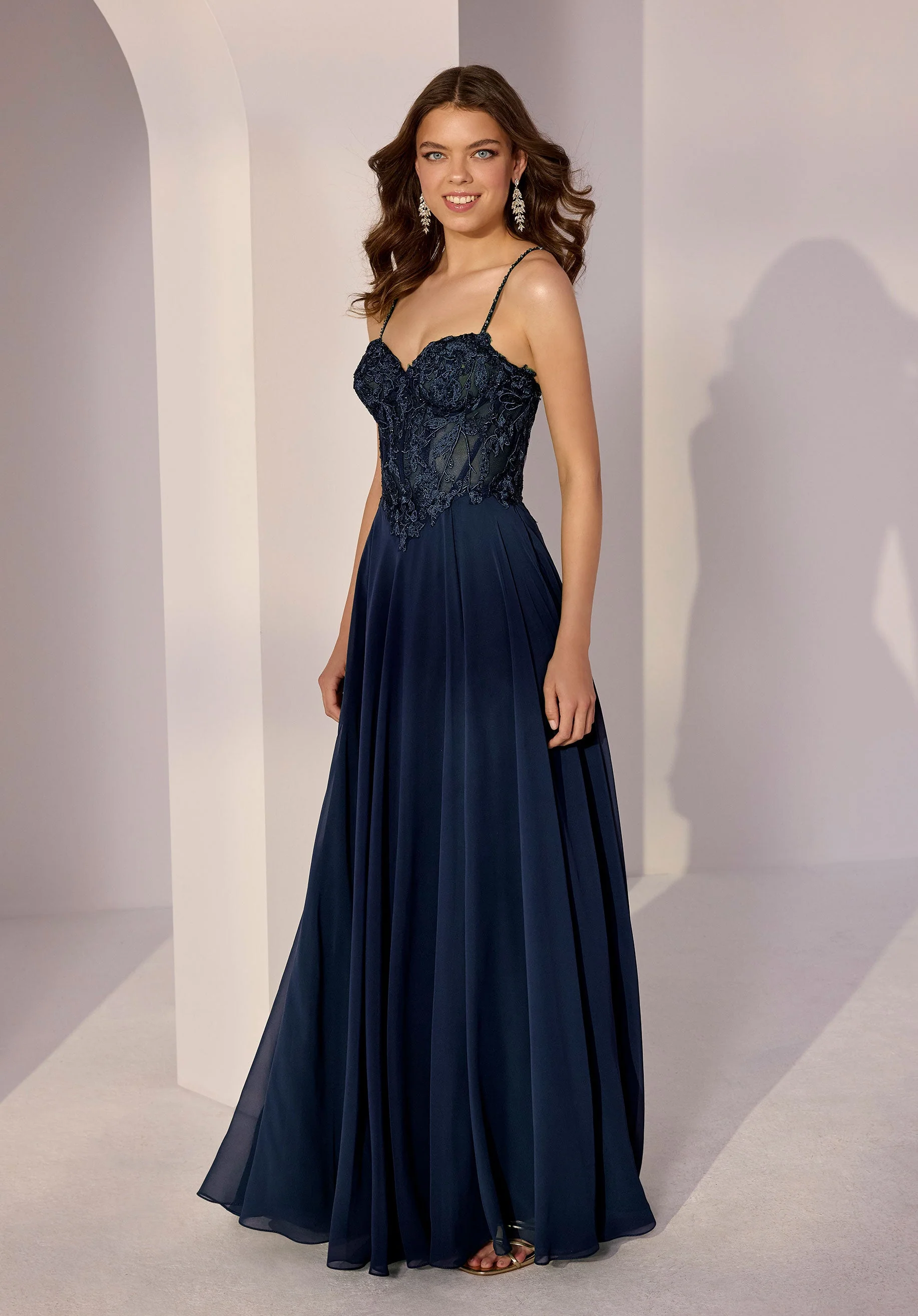 Embroidered Bustier Chiffon Party Dress - Image 4