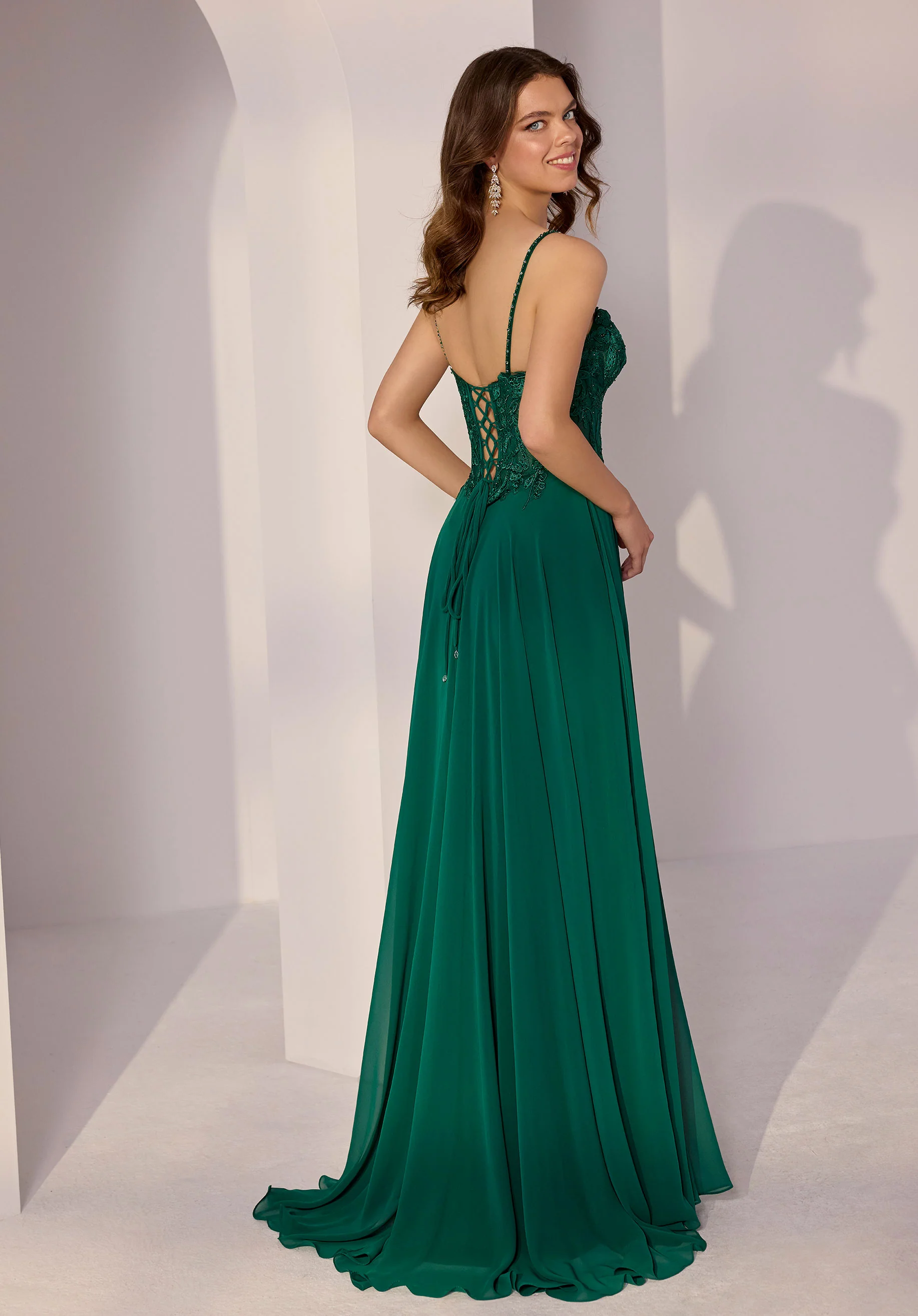 Embroidered Bustier Chiffon Party Dress - Image 5