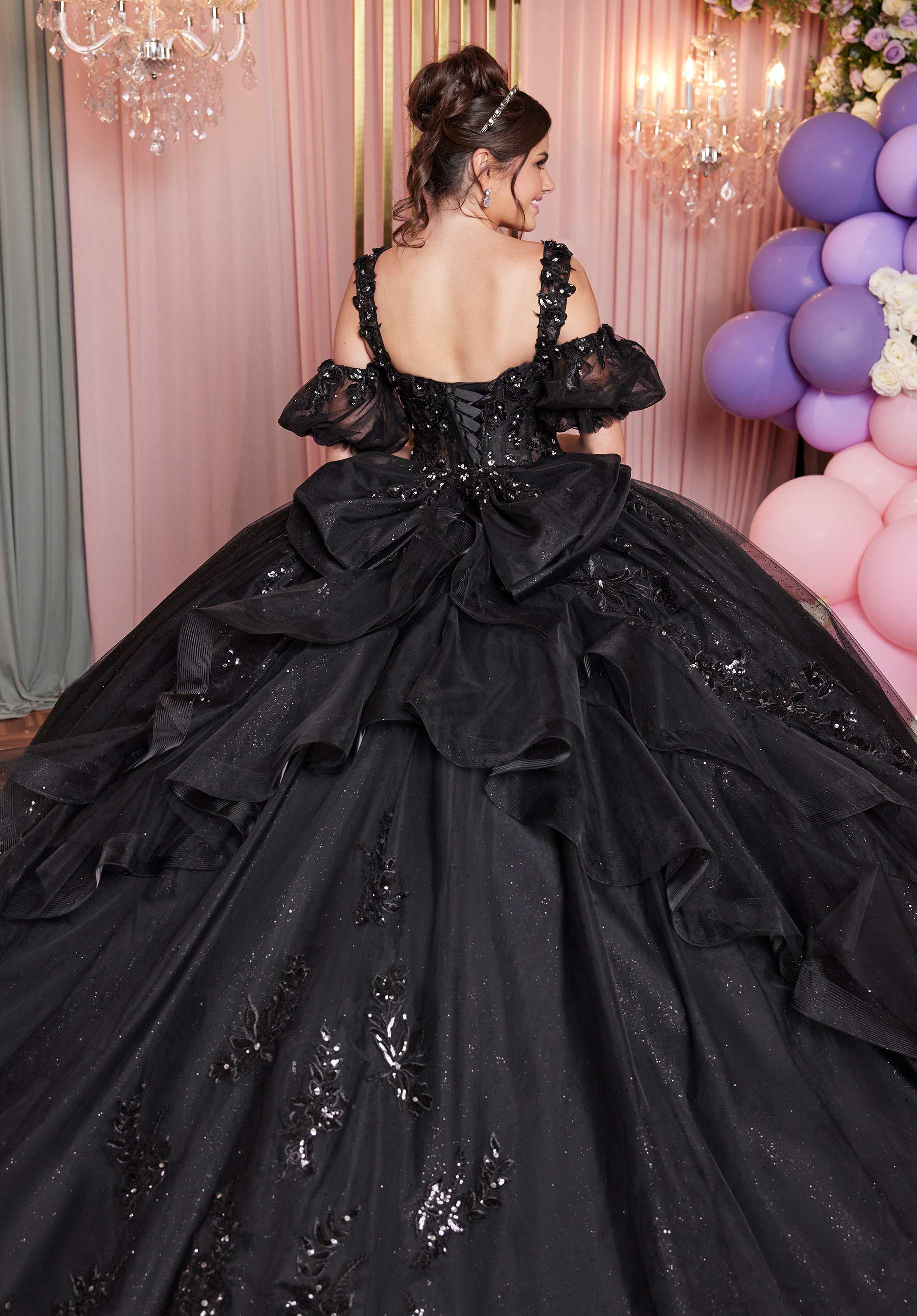 Embroidered Crystal Appliqué Quinceañera Dress with Asymmetrical Flounce - Image 5