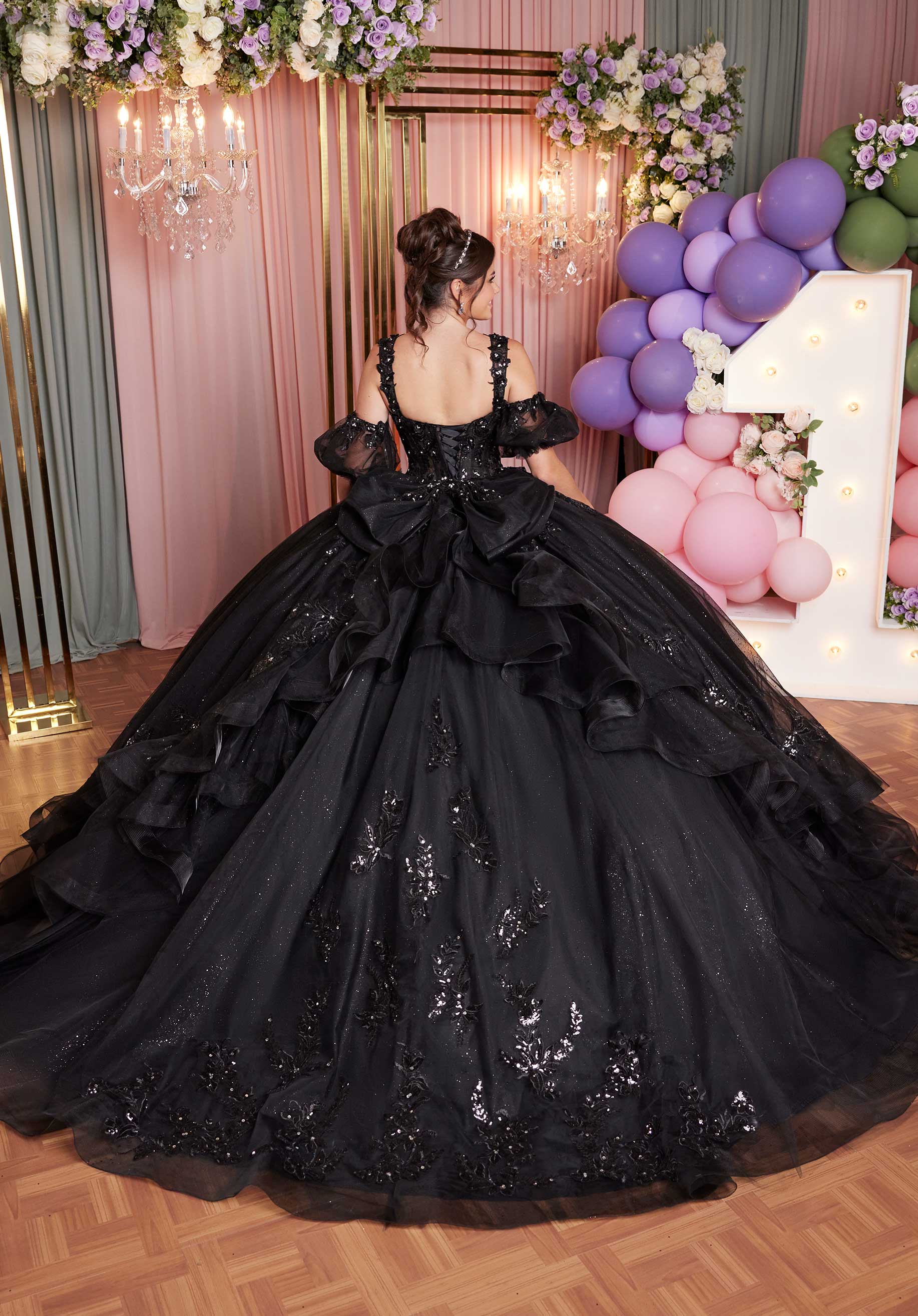 Embroidered Crystal Appliqué Quinceañera Dress with Asymmetrical Flounce - Image 6