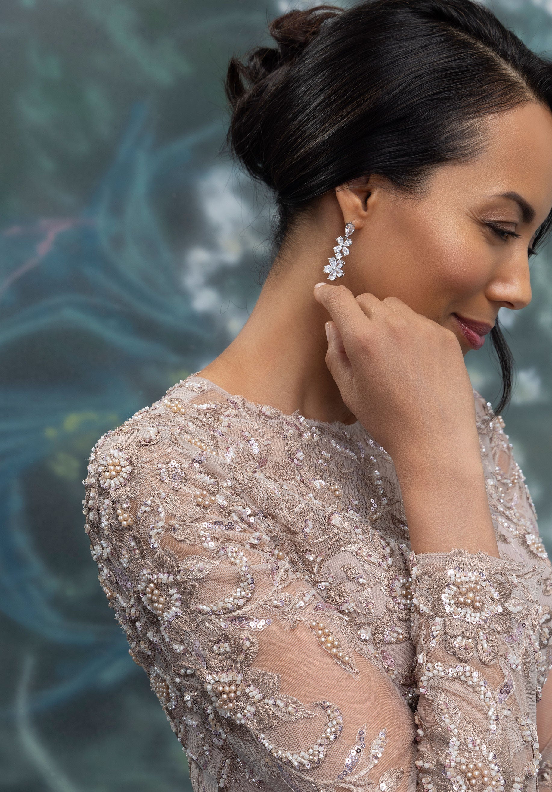 Embroidered Illusion Tulle and Chiffon Evening Gown - Image 2