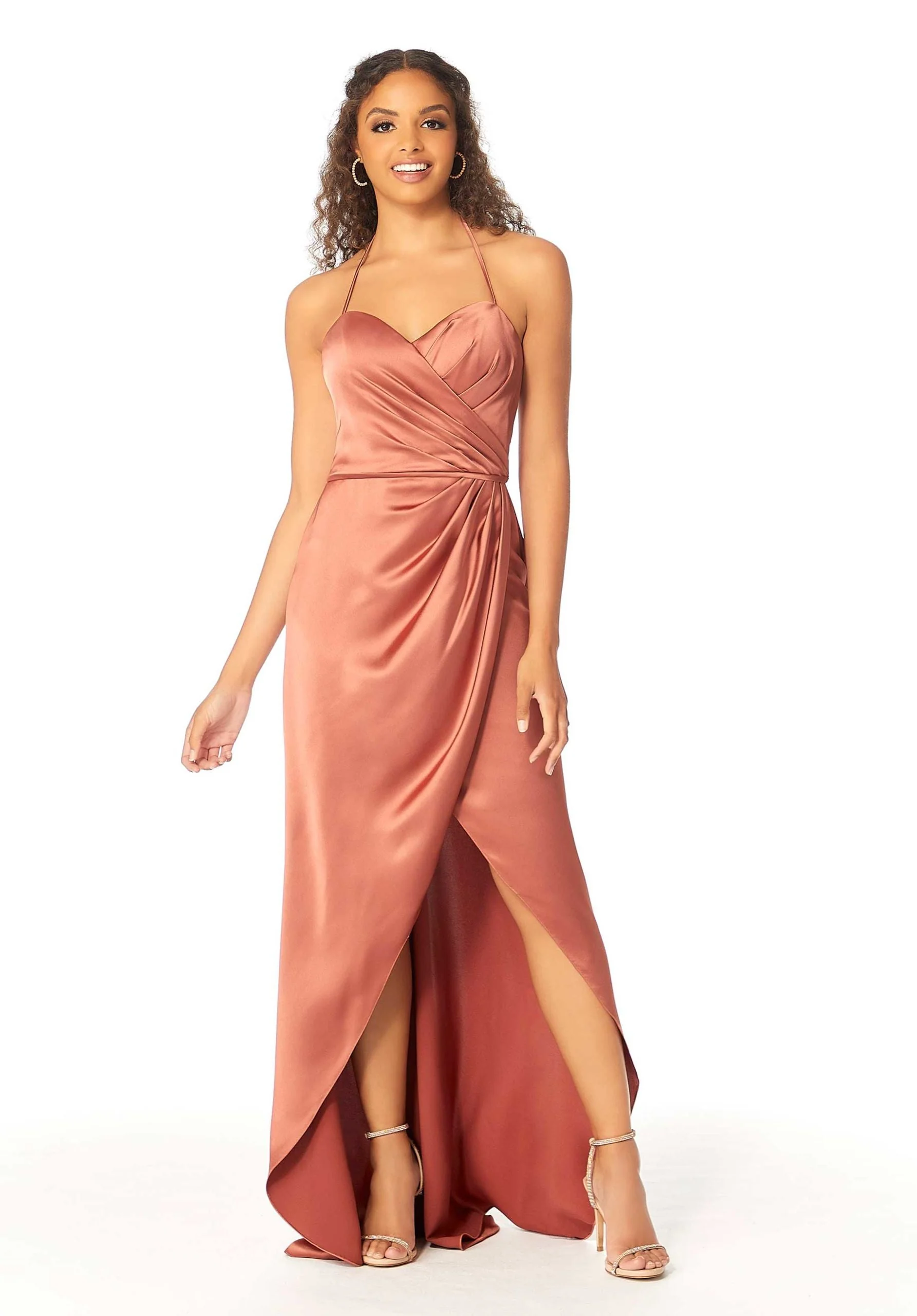 Faux-Wrap Skirt Silky Satin Bridesmaid Dress