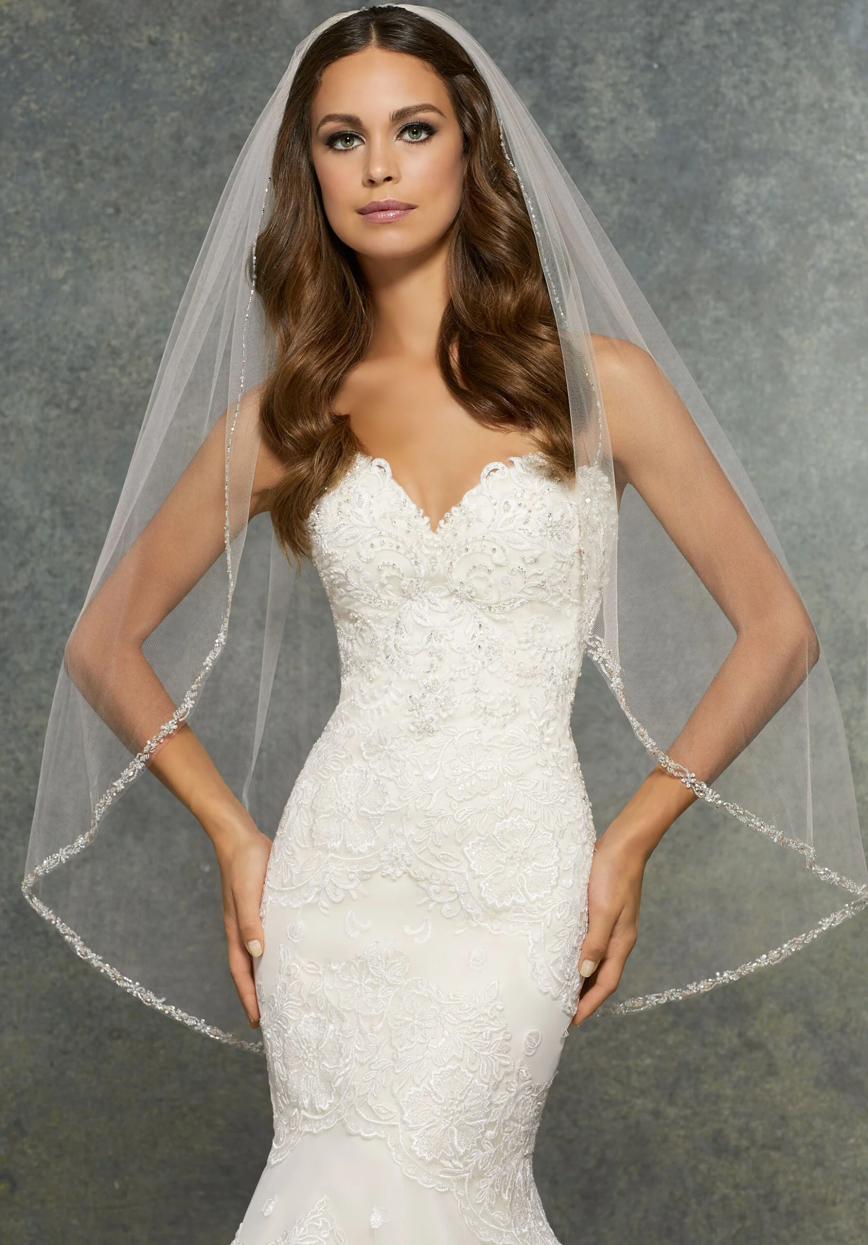 Veil Edged with Pearls, Rhinestones, and Bugle Beads