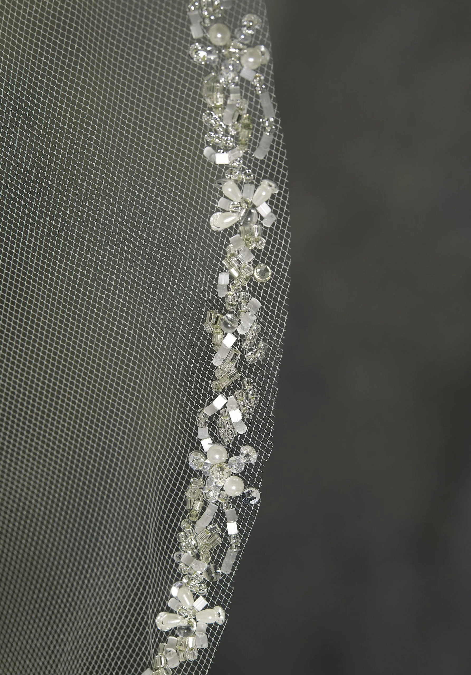 Veil Edged with Pearls, Rhinestones, and Bugle Beads - Image 2