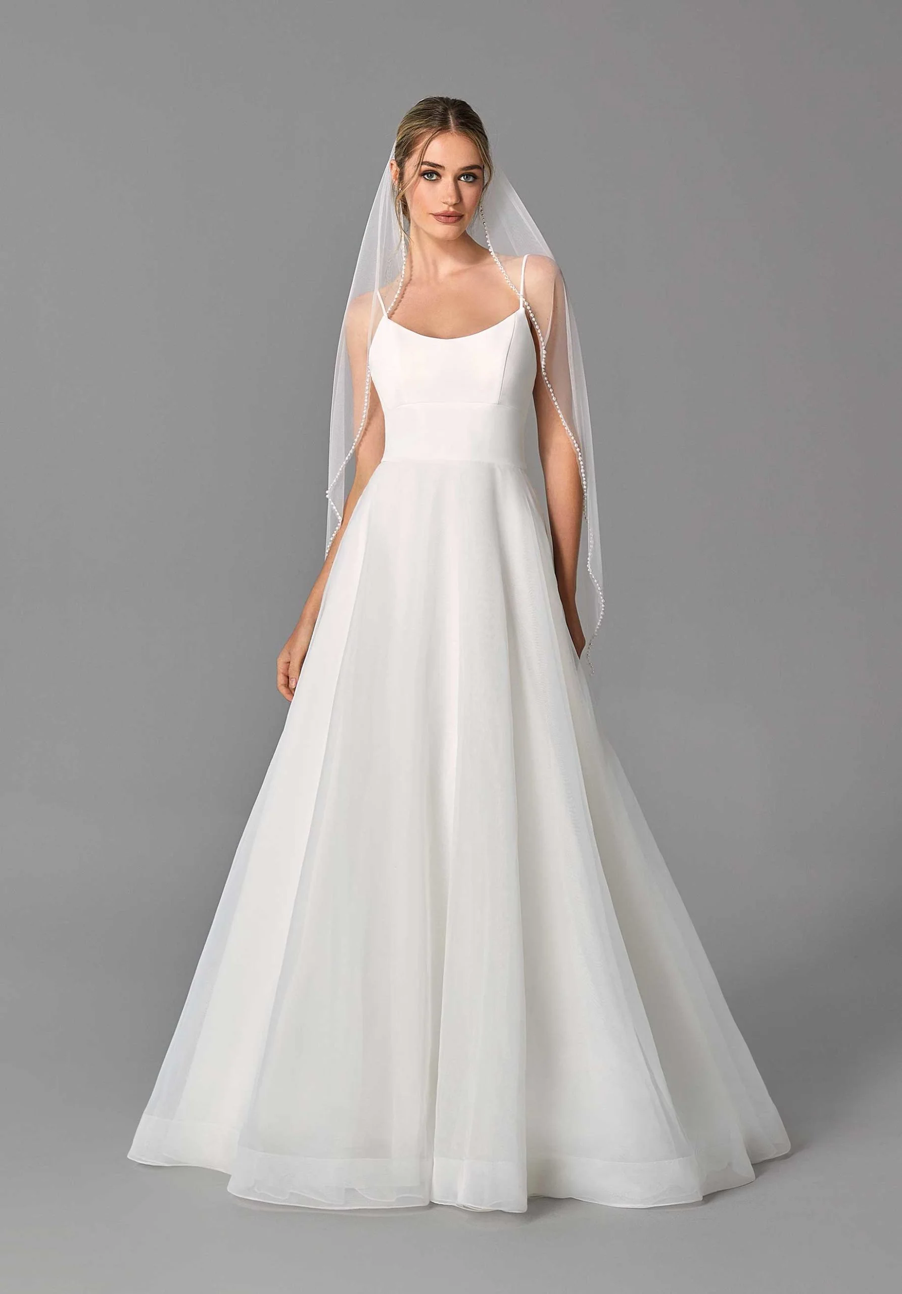 Fingertip Length Veils with Pearl Edging