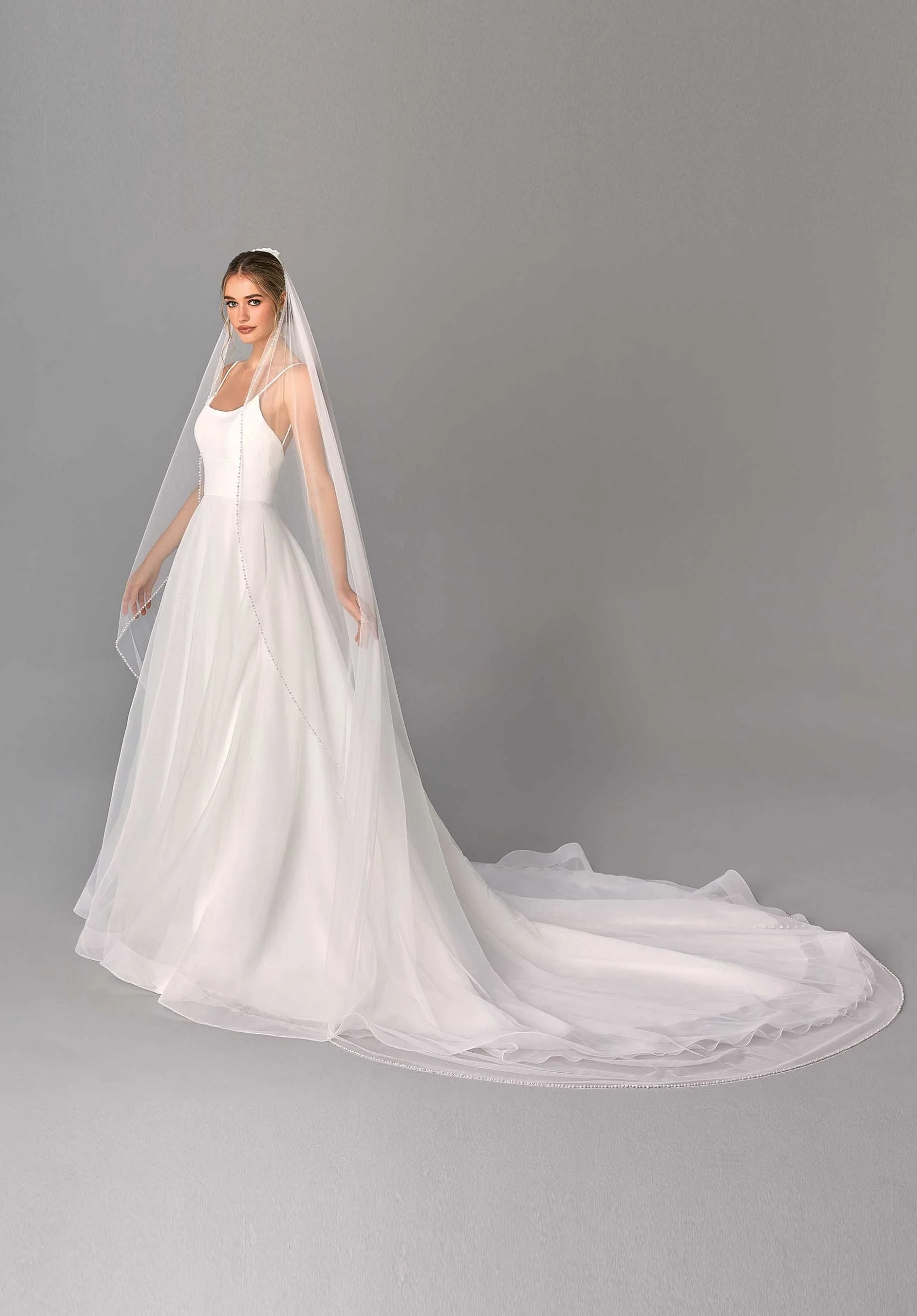 Fingertip Length Veils with Pearl Edging - Image 3