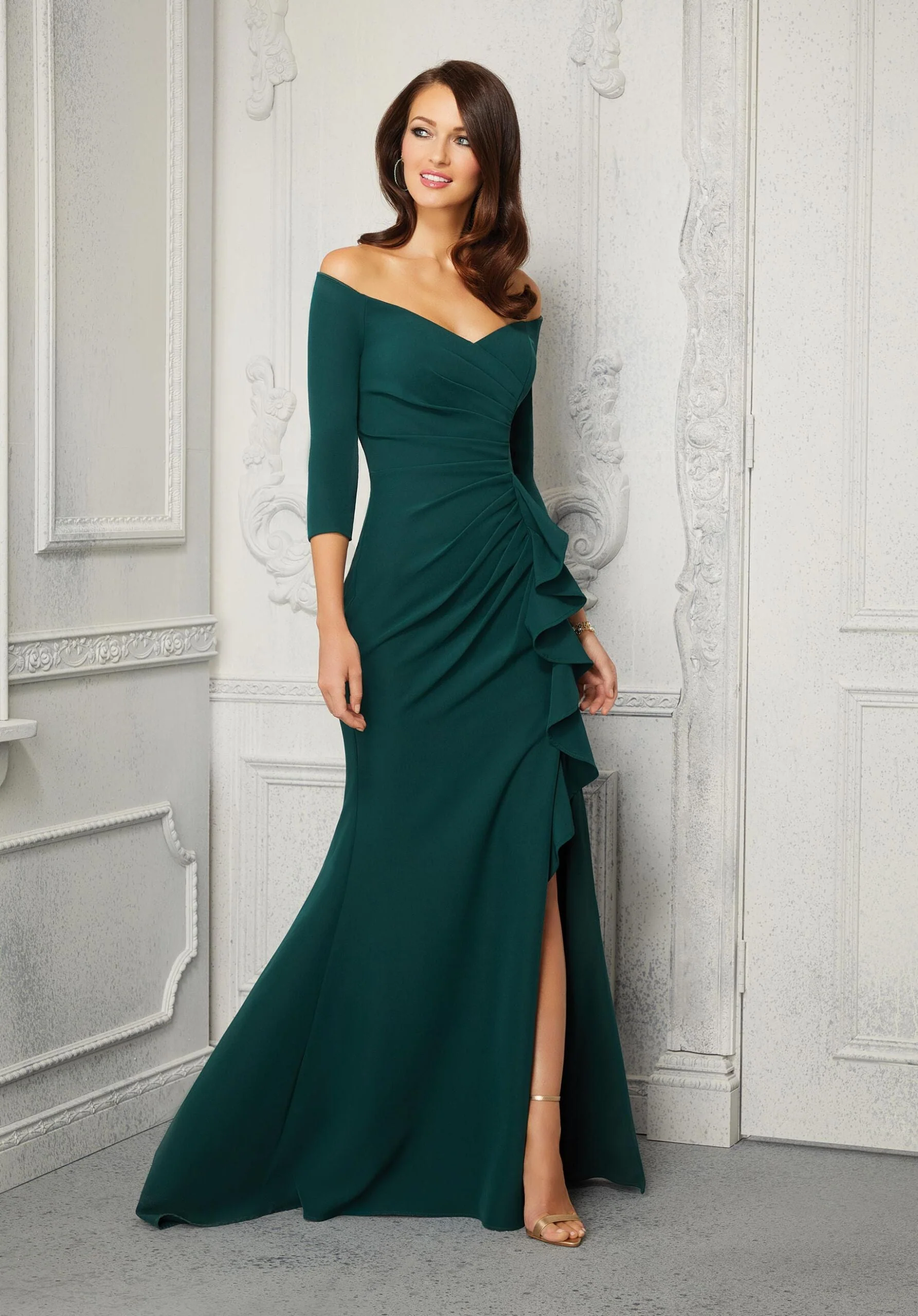 Fit and Flare Ruffled Jersey Evening Gown - Image 9