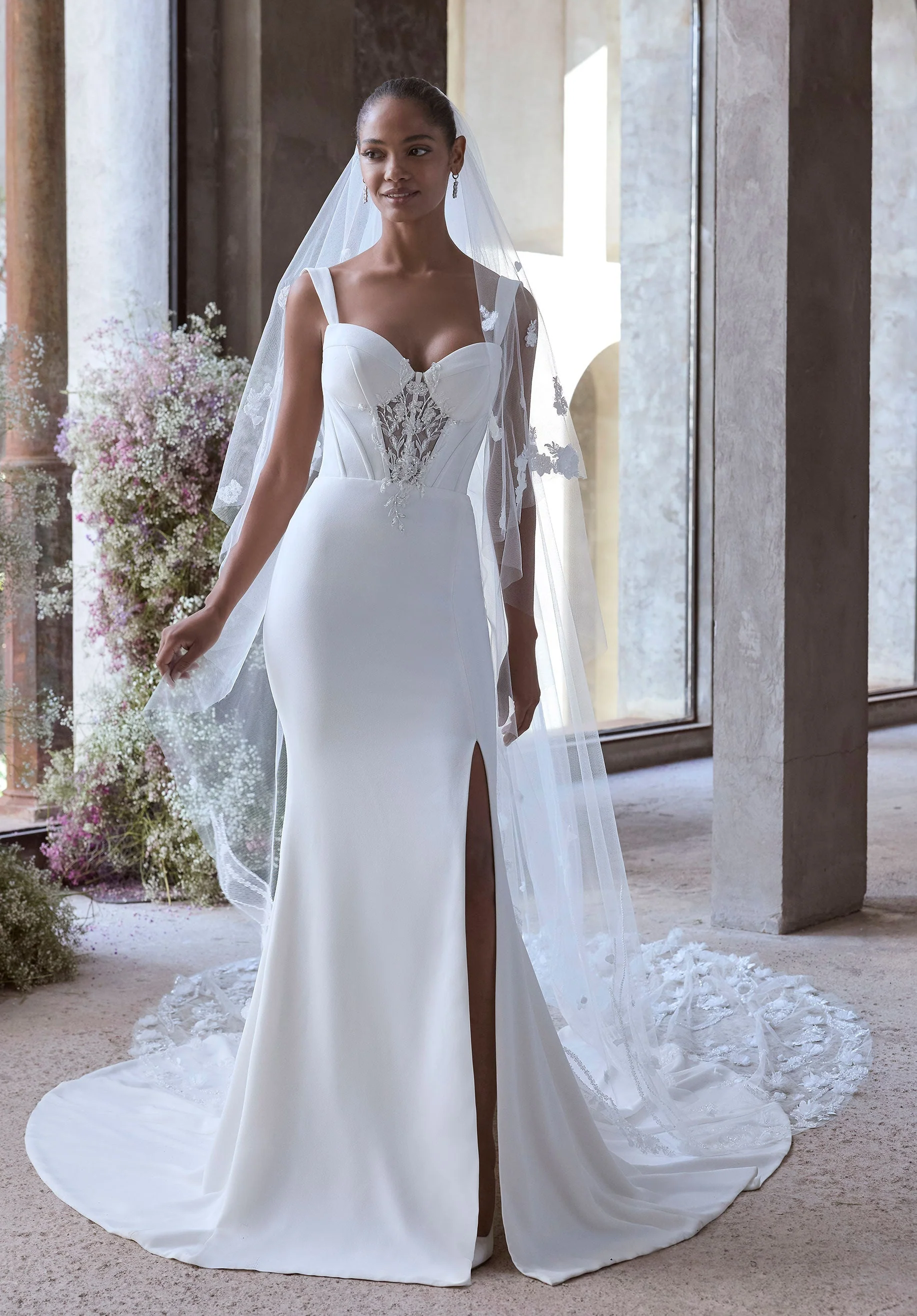 Floral and Beaded Cathedral Veil with Blusher
