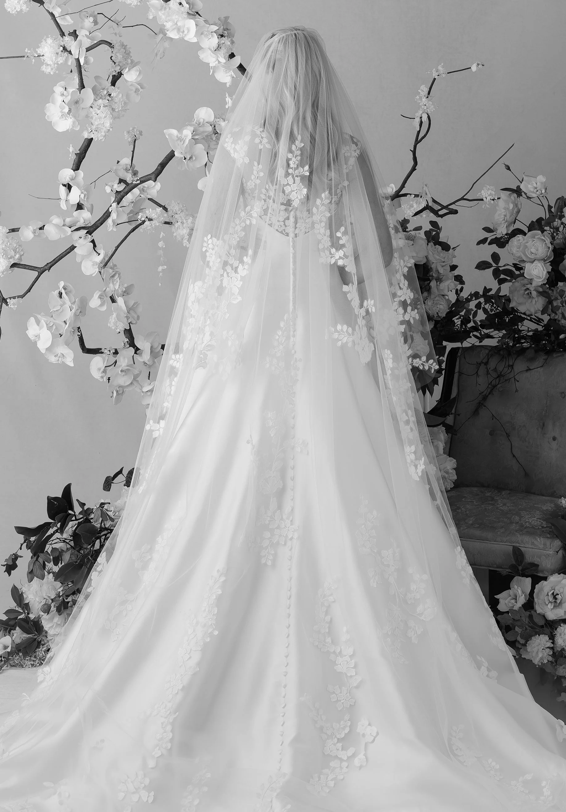 Floral Embroidered Cathedral Length Veil