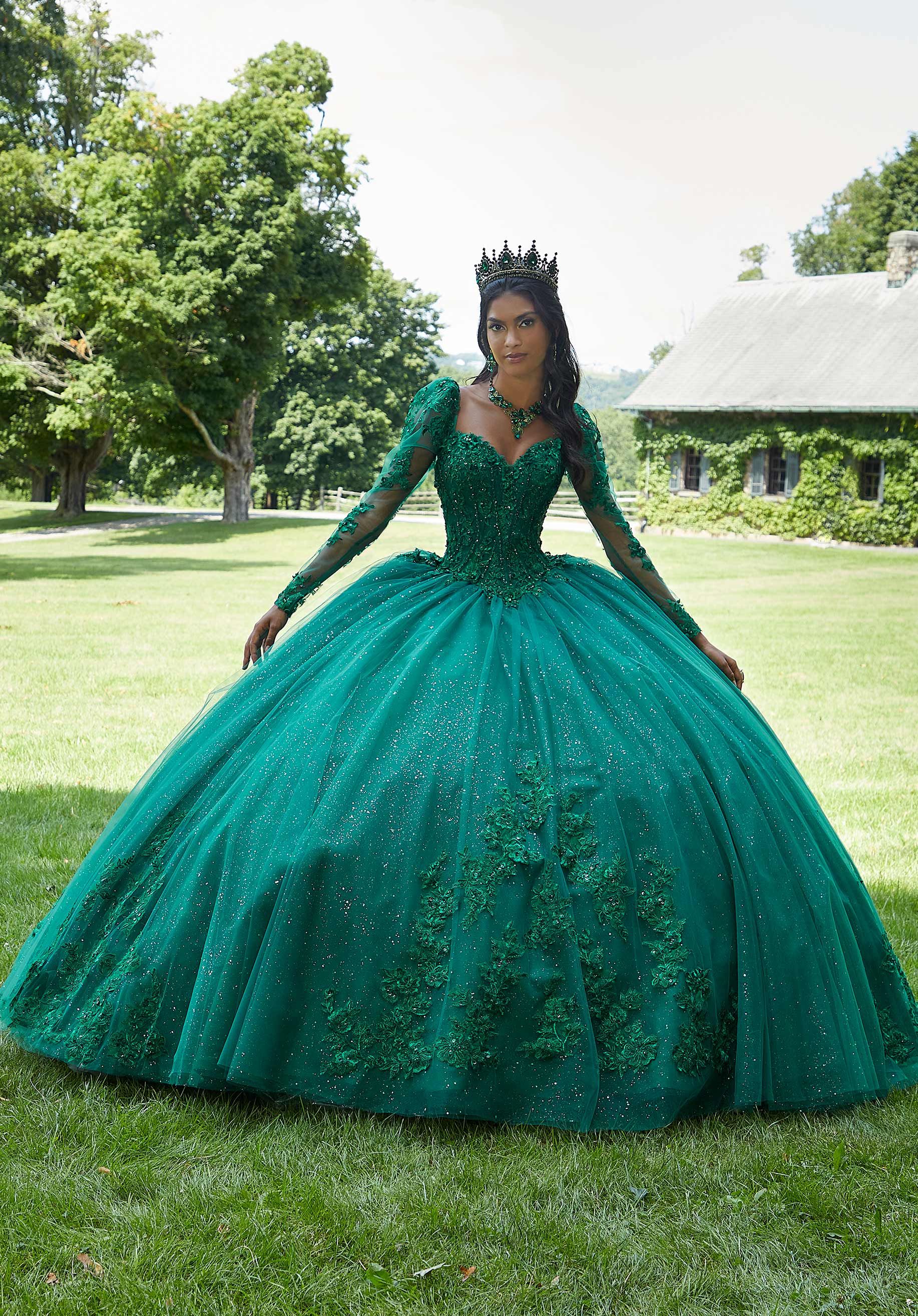 Floral Embroidered Corset Bodice Quinceañera Dress - Image 3